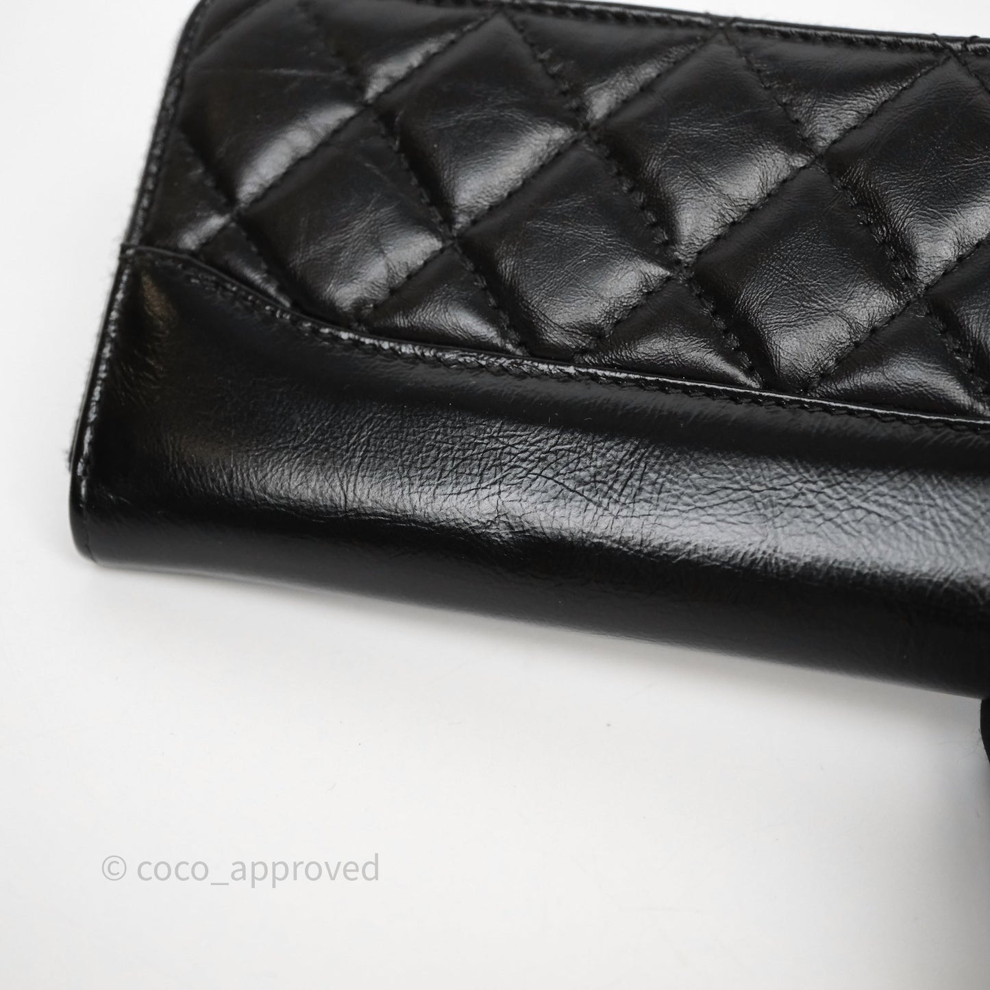 Chanel Quilted Gabrielle Zip Long Wallet Black Aged Gold Hardware