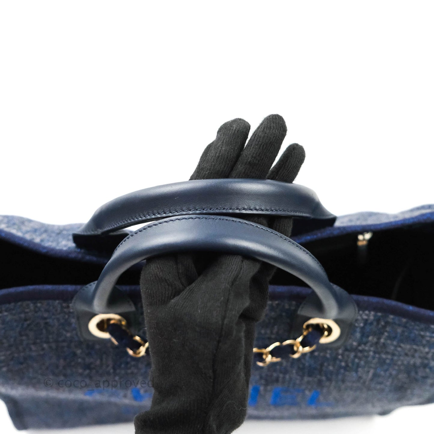 Chanel Large Deauville Navy Blue Canvas Gold Hardware