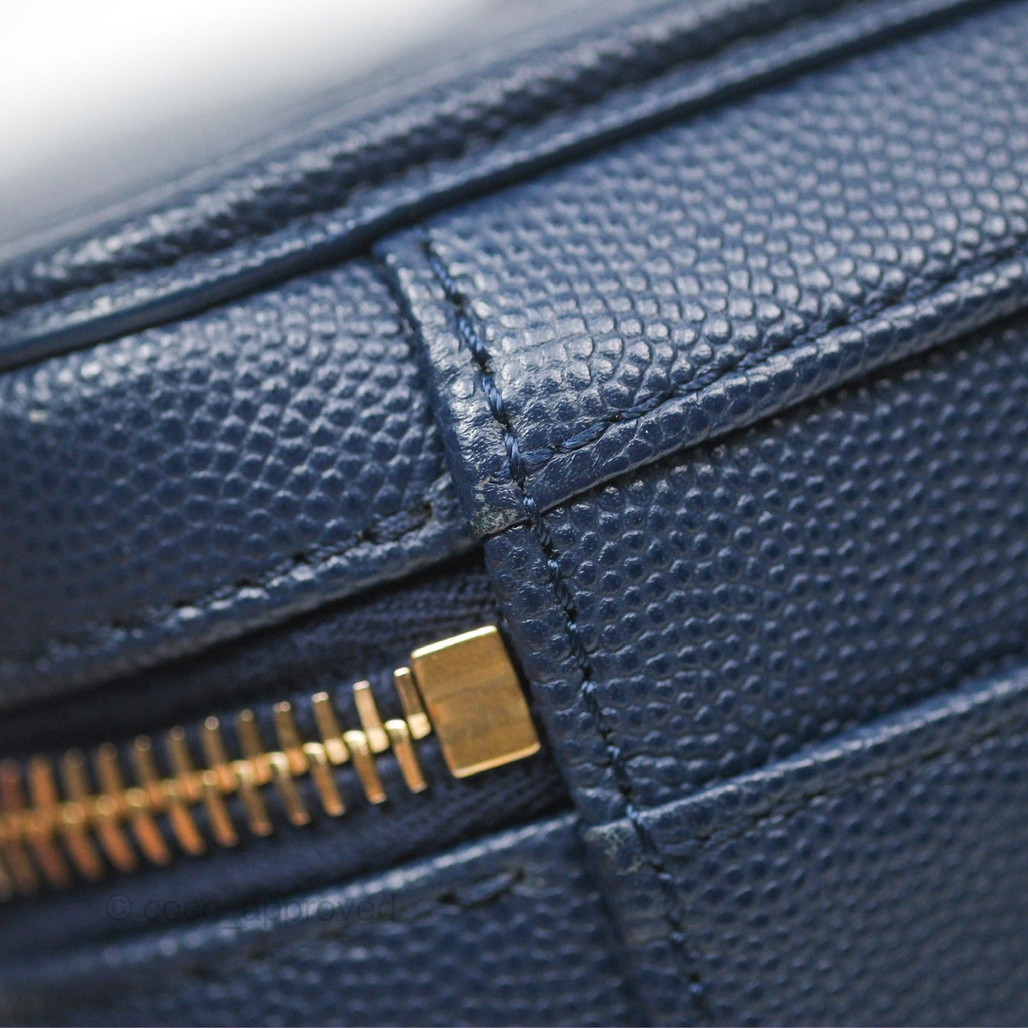 Chanel Quilted Small CC Filigree Vanity Case Navy Caviar Gold Hardware