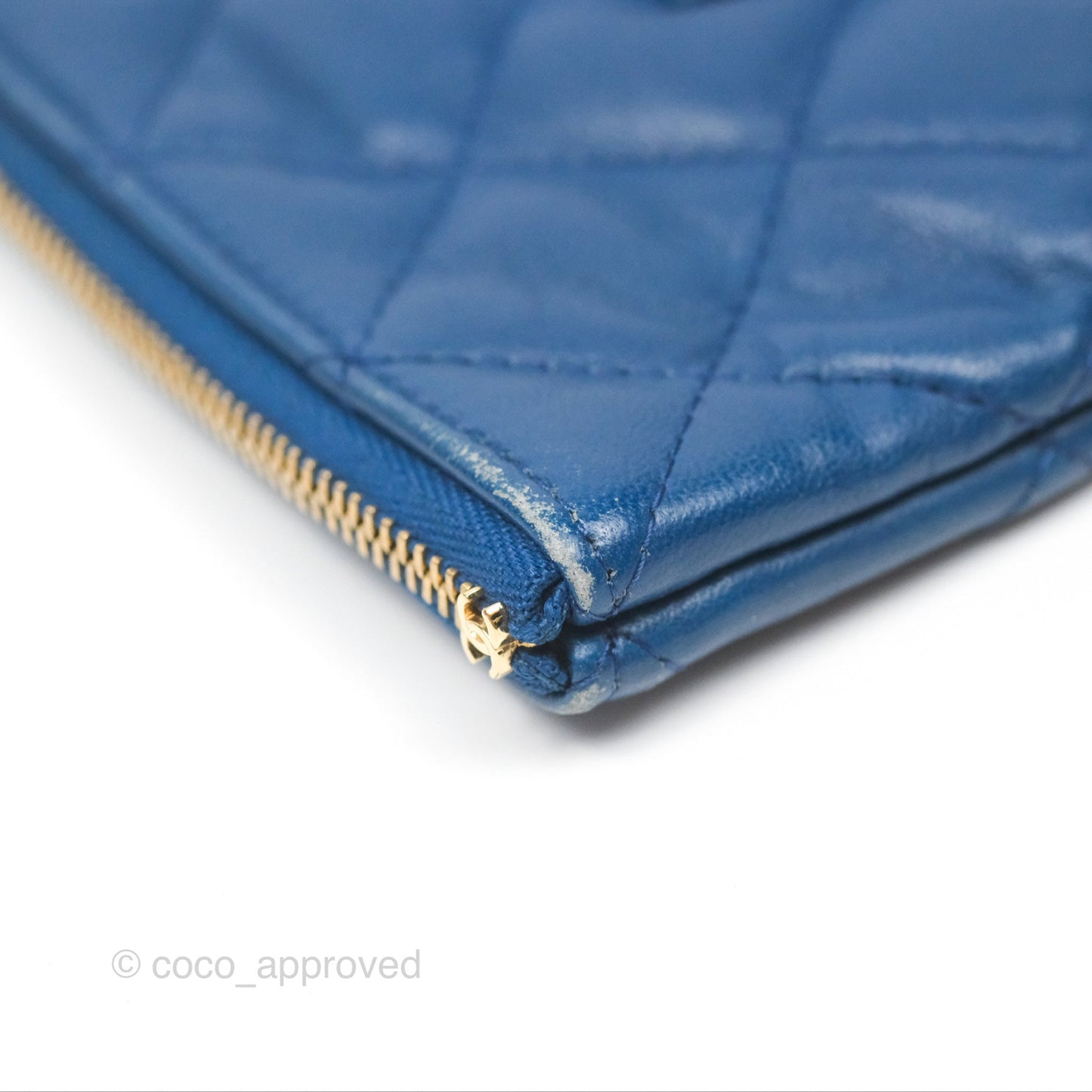 Chanel Medium Quilted O Case Blue Lambskin Gold Hardware