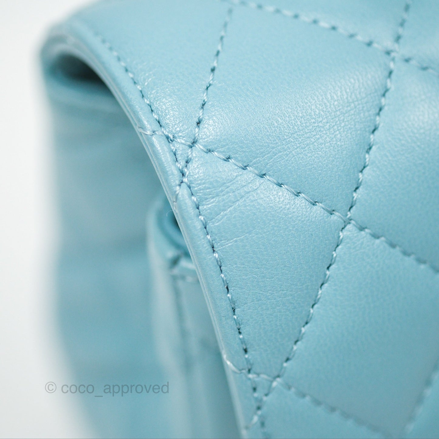 Chanel Flap Bag with Crystal Logo Top Handle Tiffany Blue Lambskin Aged Gold Hardware