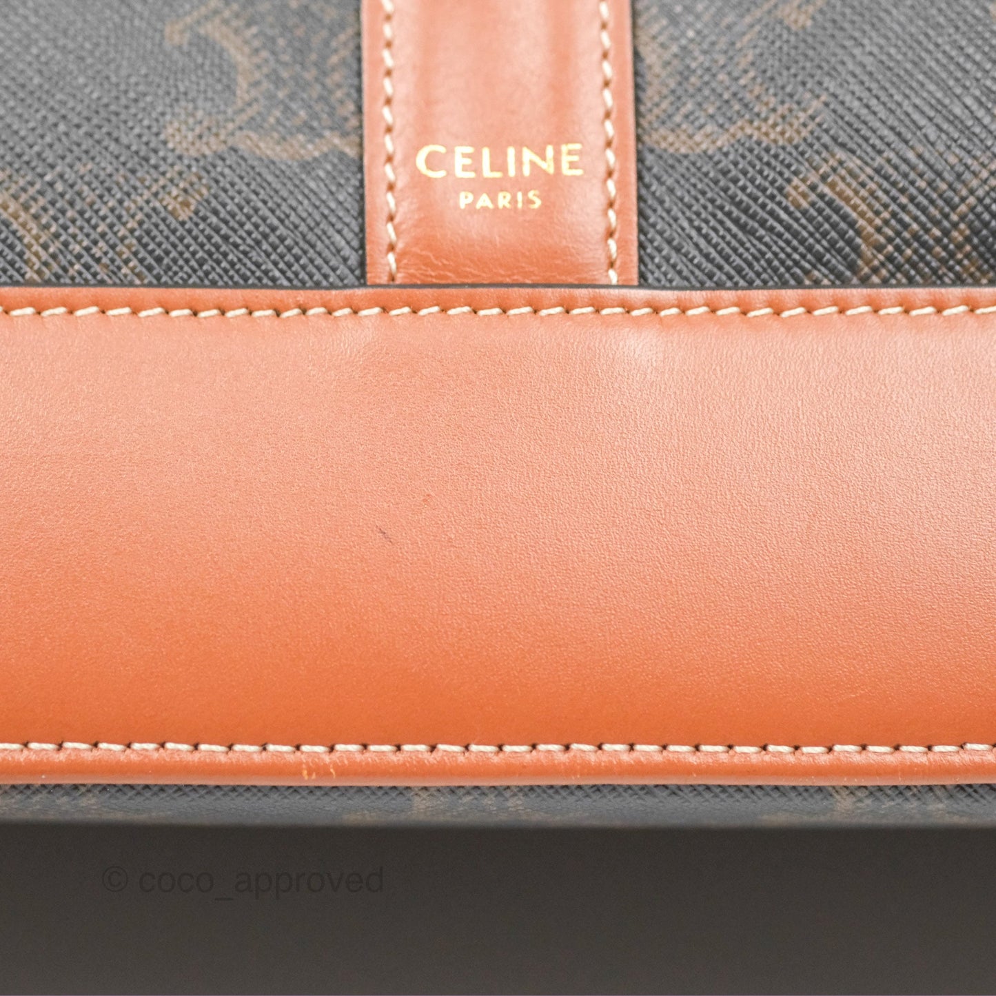 Celine Medium Bucket Bag Triomphe Canvas Tan Calfskin