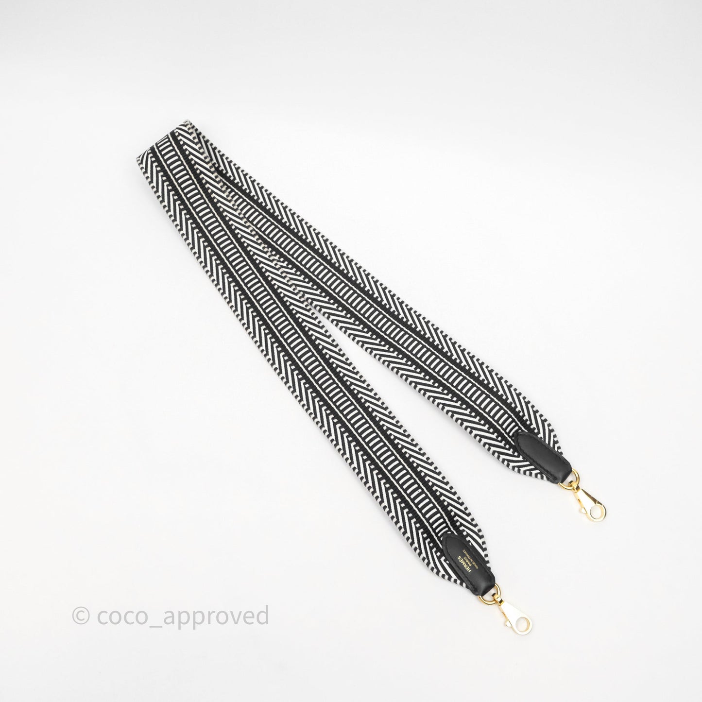 Hermès Sangle Cavale 50 mm Bag Strap Black/ White Gold Hardware