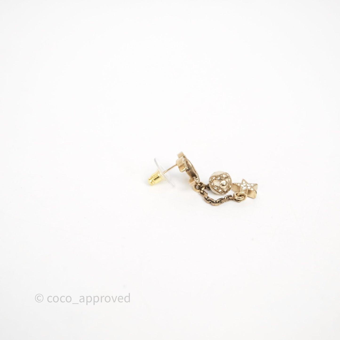 Chanel Crystal Star CC Drop Earrings Gold Tone 23K