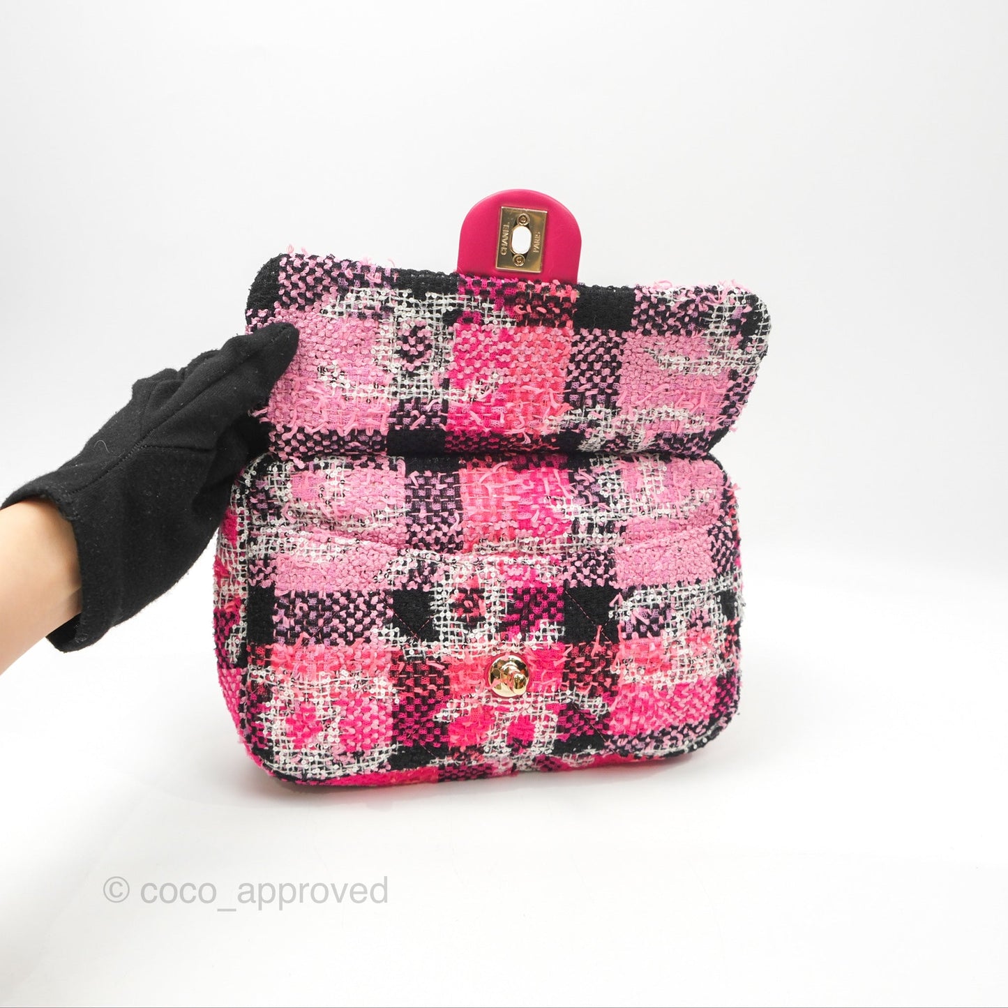 Chanel Coco Beach 2way Crossbody Bag / Foldable Tote Pink Black Grid Tweed