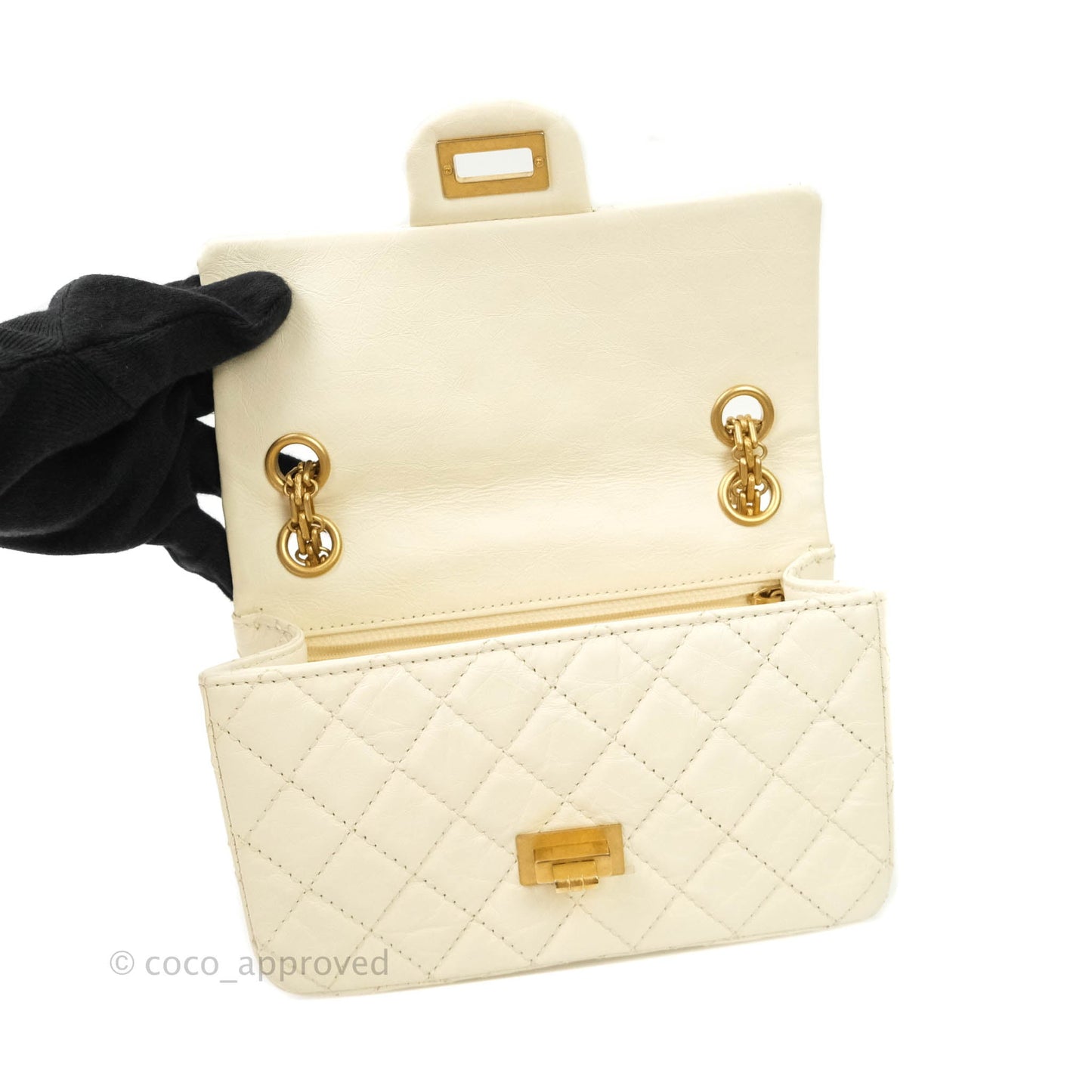 Chanel Mini Reissue 224 White Aged Calfskin Aged Gold Hardware