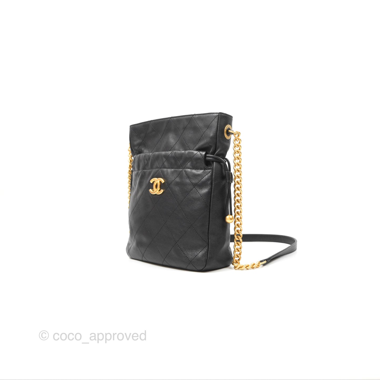 Chanel Drawstring Tote Bag Black Calfskin Aged Gold Hardware