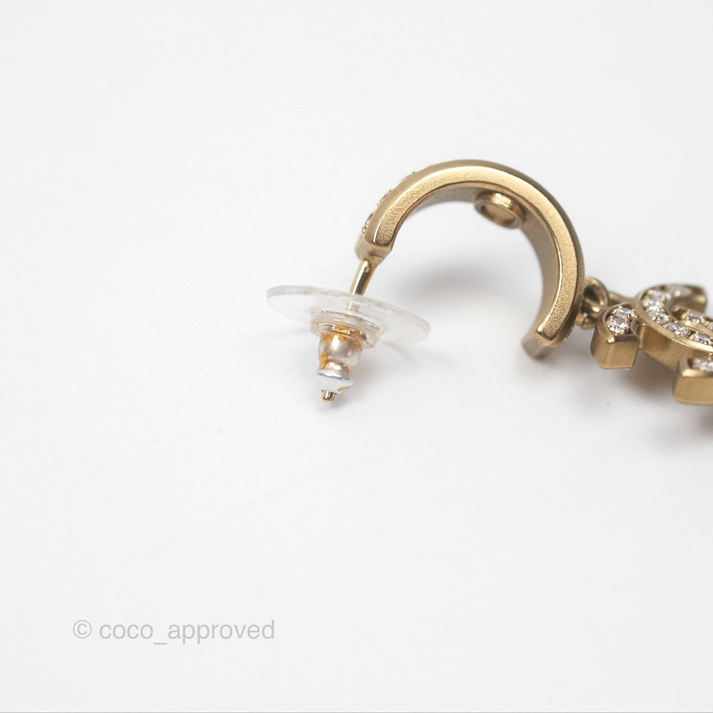 Chanel CC Crystal Pearl Hoop Earrings Gold Tone 21C