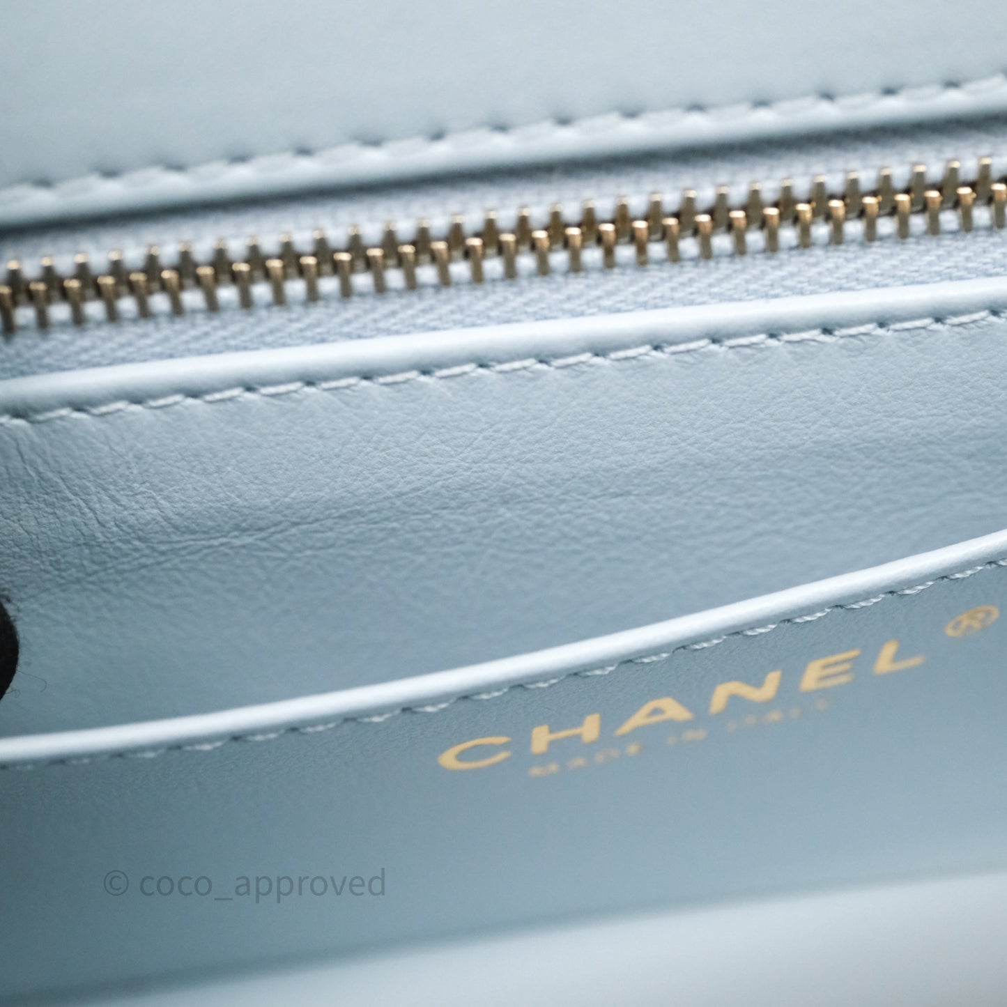 Chanel Pearl Crush Mini Rectangular Light Blue Lambskin Aged Gold Hardware
