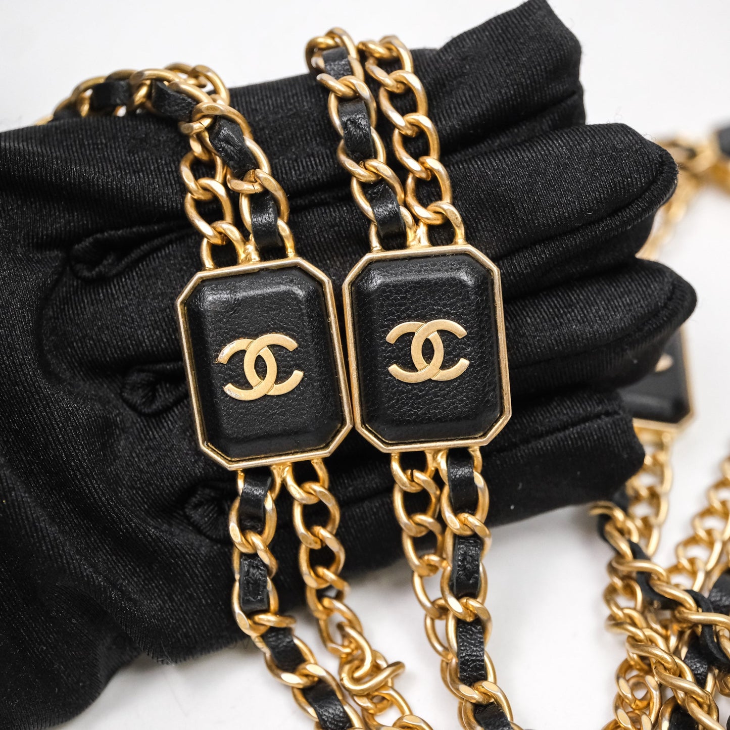 Chanel Mini Vanity With Double Chain Black Lambskin Aged Gold Hardware