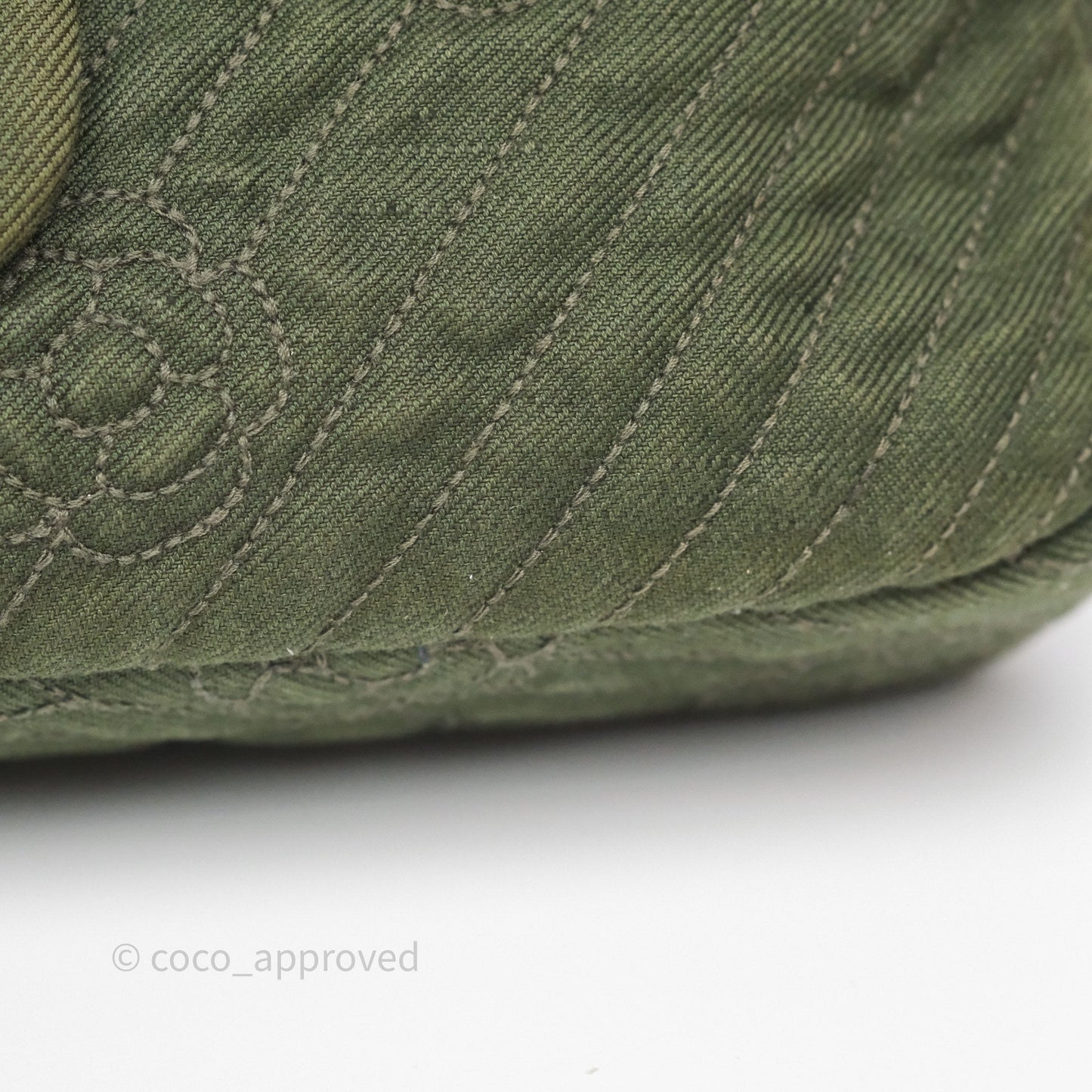 Chanel Camellia Flap Bag Army Green Denim Silver Hardware
