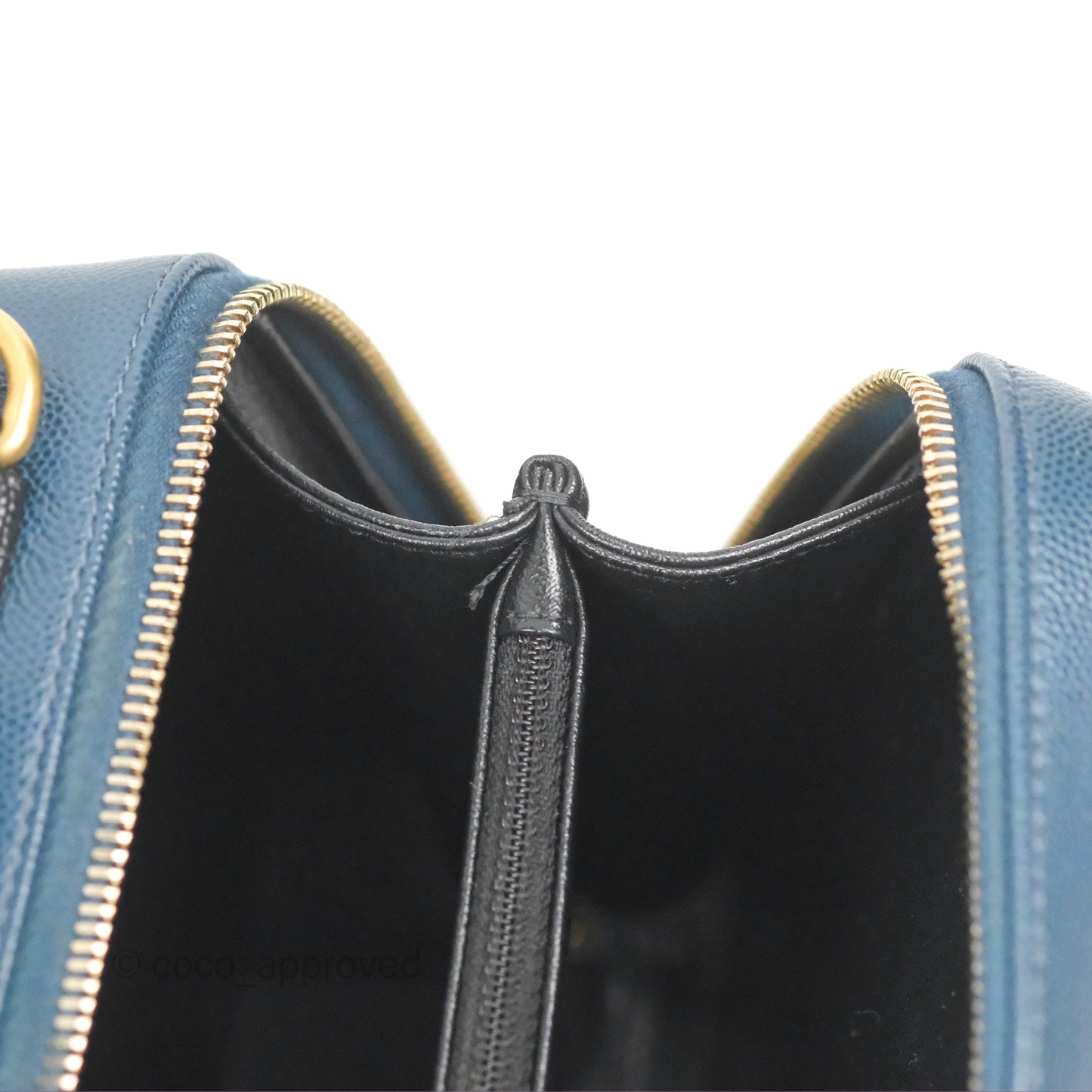 Chanel Quilted Medium CC Filigree Vanity Case Navy Black Caviar Aged Gold Hardware