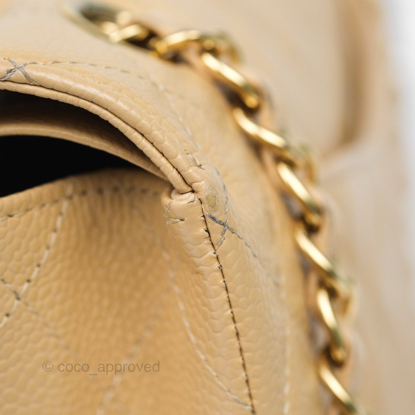 Chanel M/L Medium Classic Flap Quilted Beige Caviar Gold Hardware