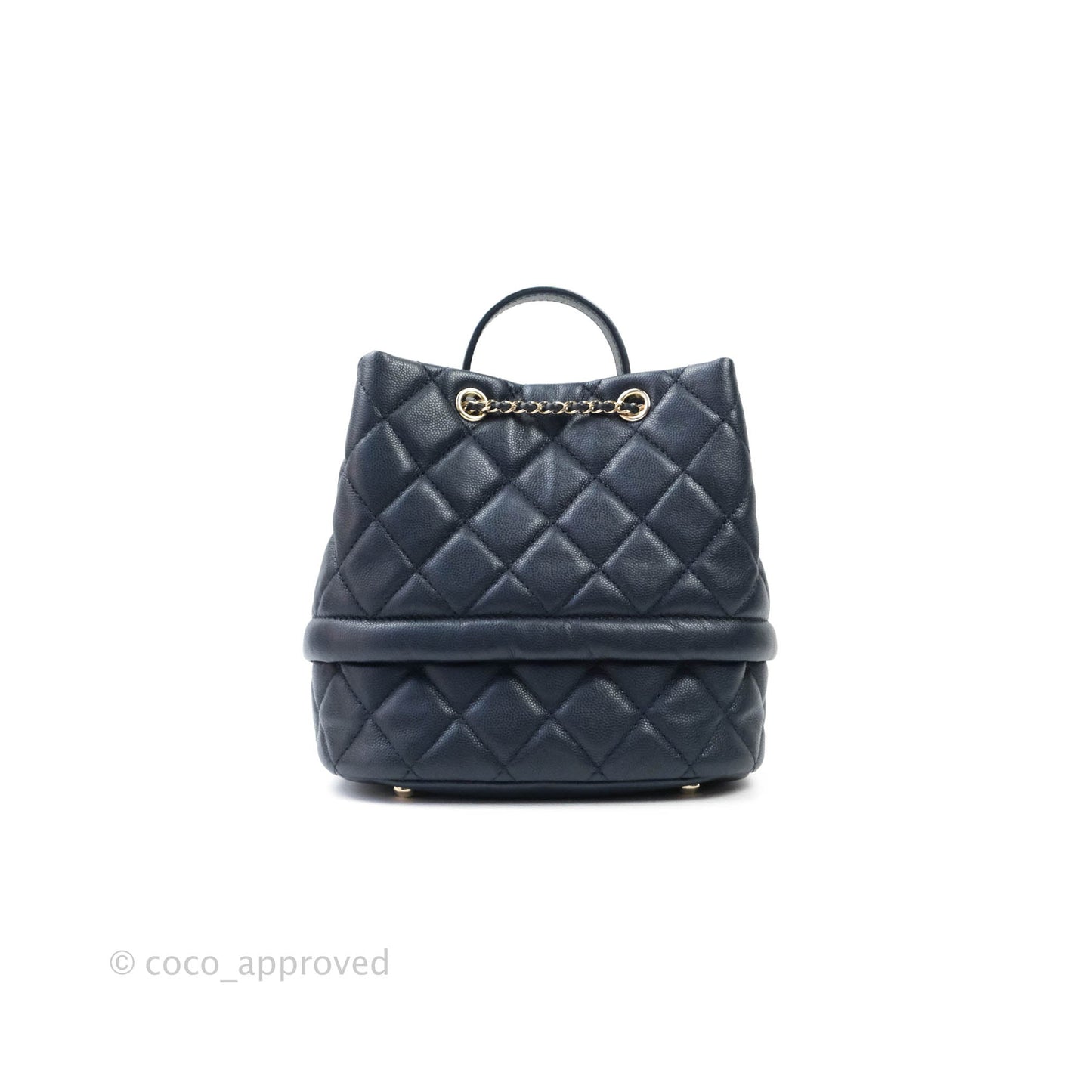 Chanel Caviar Quilted Rolled Up Bucket Drawstring Bag Navy Gold Hardware