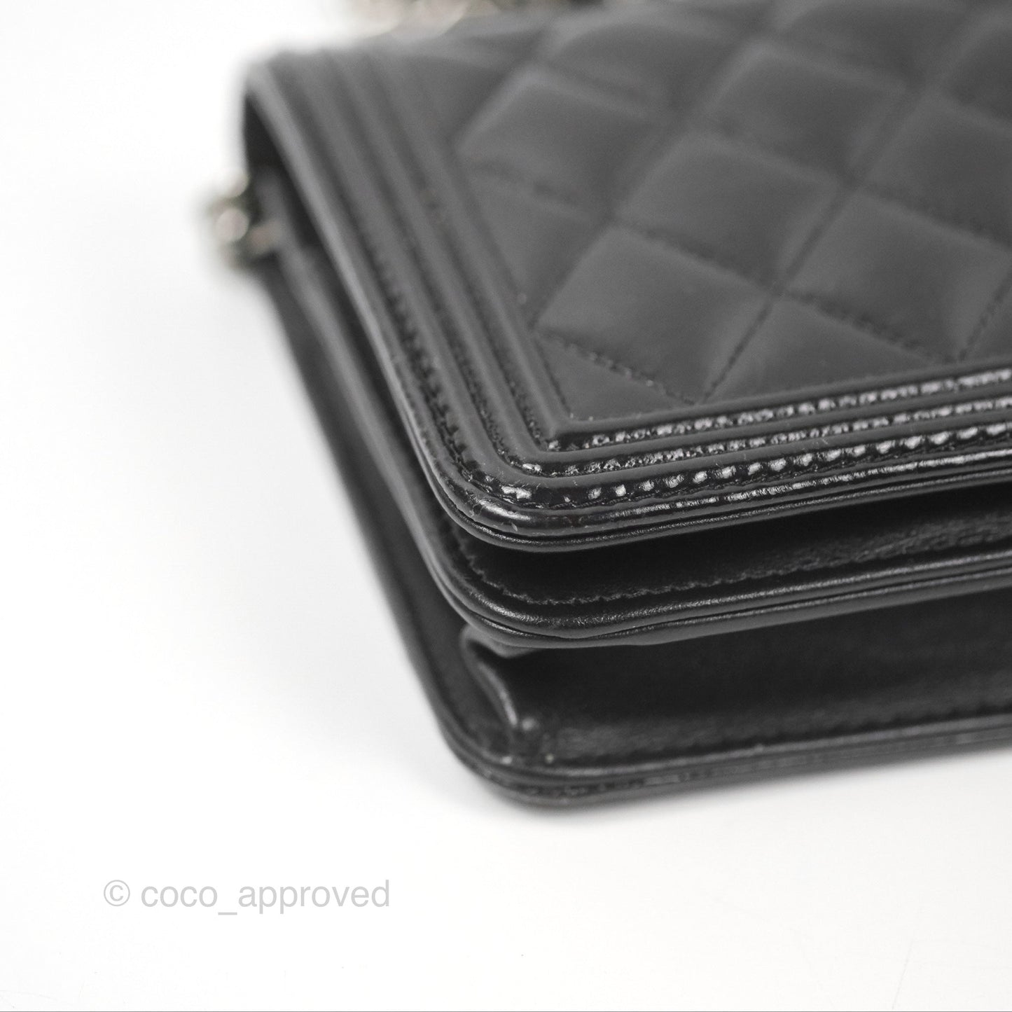 Chanel Quilted Boy Wallet on Chain WOC Black Aged Calfskin Gun Metal