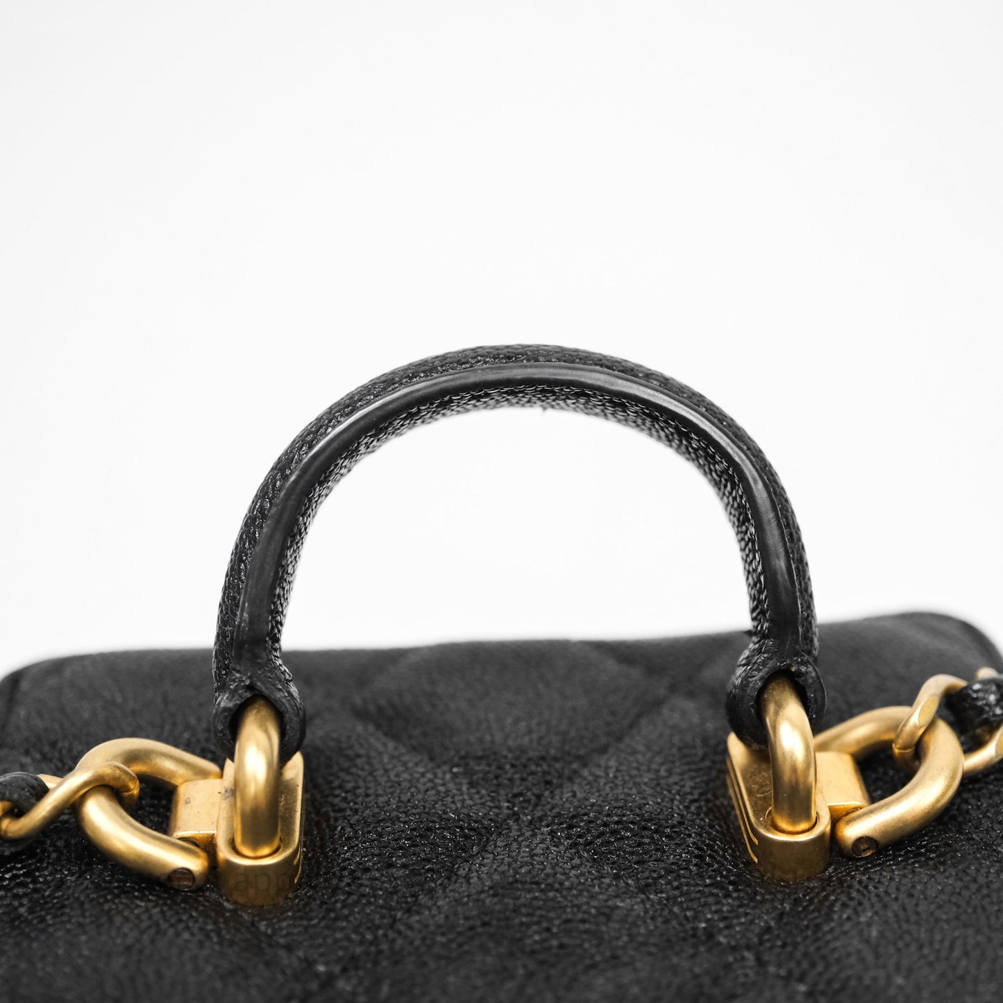 Chanel Quilted Mini Top Handle Vanity With Chain Black Caviar Aged Gold Hardware