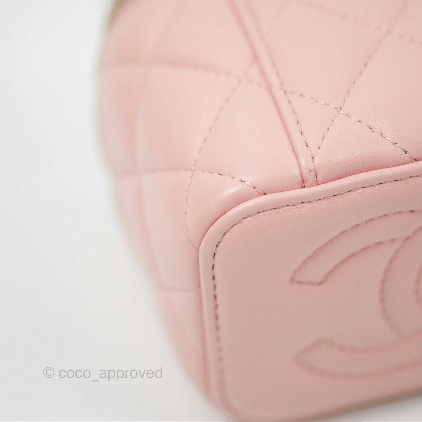 Chanel Mini Vanity With Chain Adjustable Camellia Light Pink Lambskin Aged Gold Hardware
