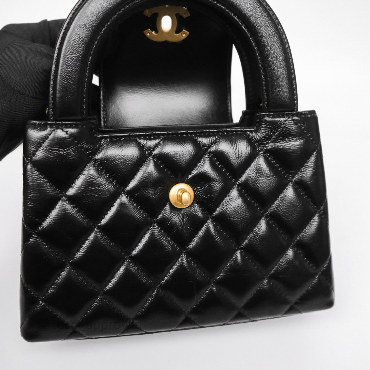 Chanel Kelly Bag Quilted Black Shiny Crumpled Calfskin Aged Gold Hardware