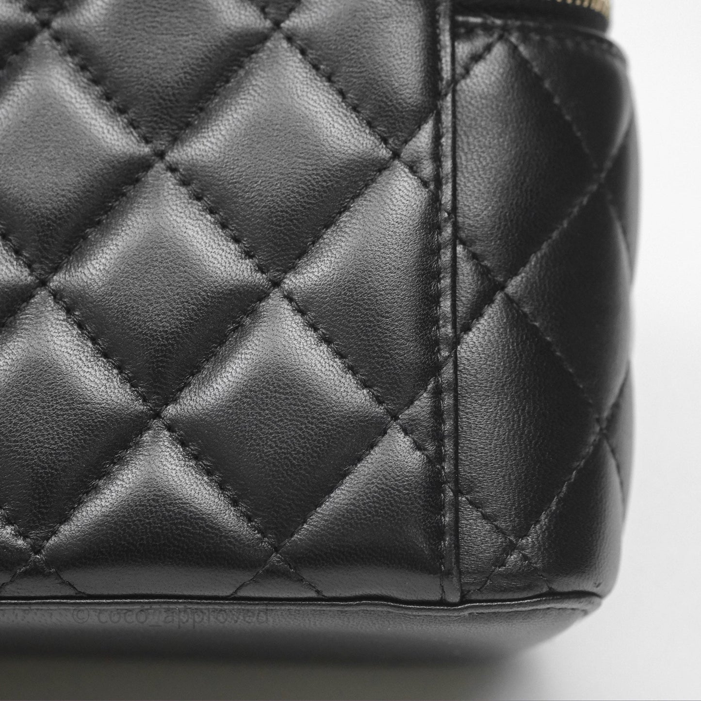 Chanel Classic Vanity Rectangular Top Handle With Chain Black Lambskin Gold Hardware