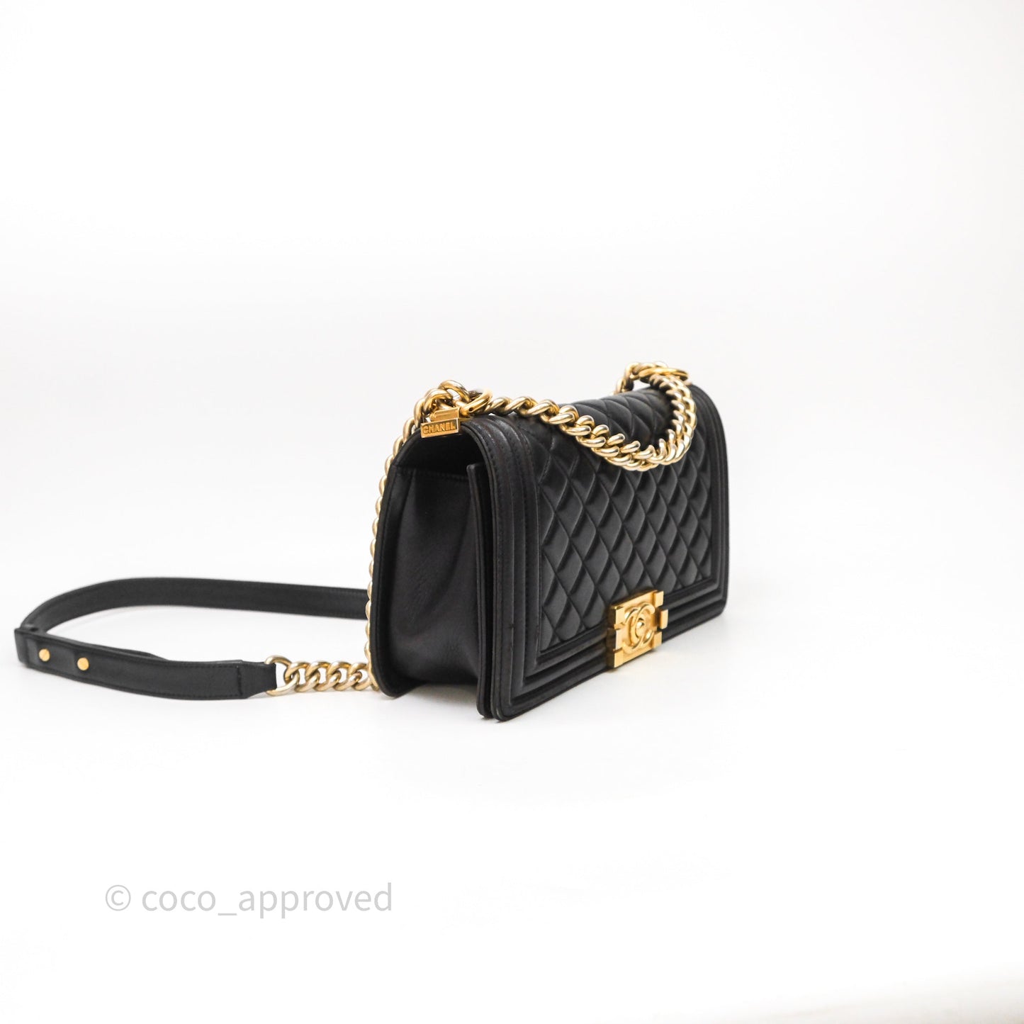 Chanel Medium Boy Quilted Black Lambskin Aged Gold Hardware