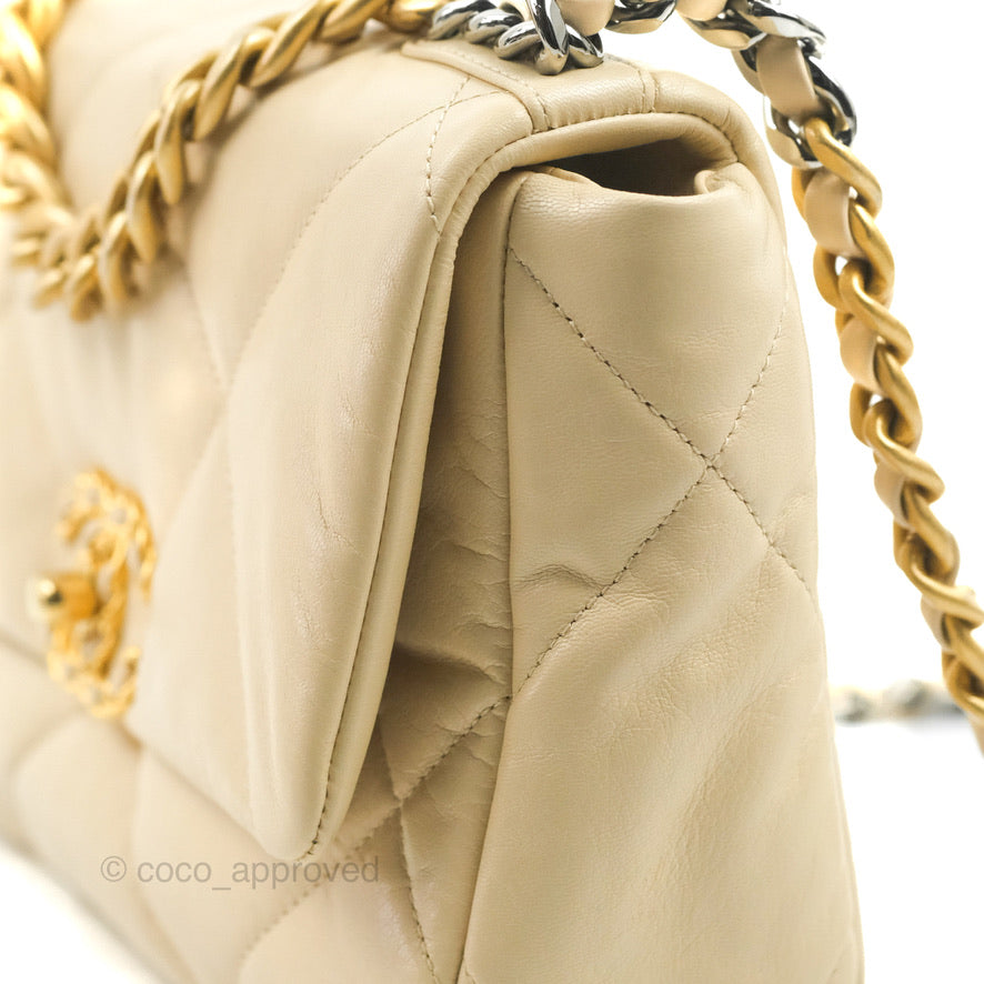 Chanel 19 Small Beige Goatskin Mixed Hardware