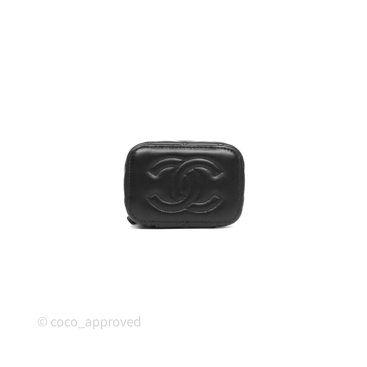Chanel Mini Vanity With Double Chain Black Lambskin Aged Gold Hardware