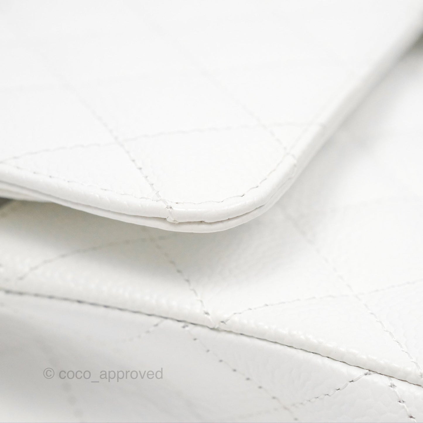 Chanel Classic M/L Medium Flap Quilted White Caviar Silver Hardware