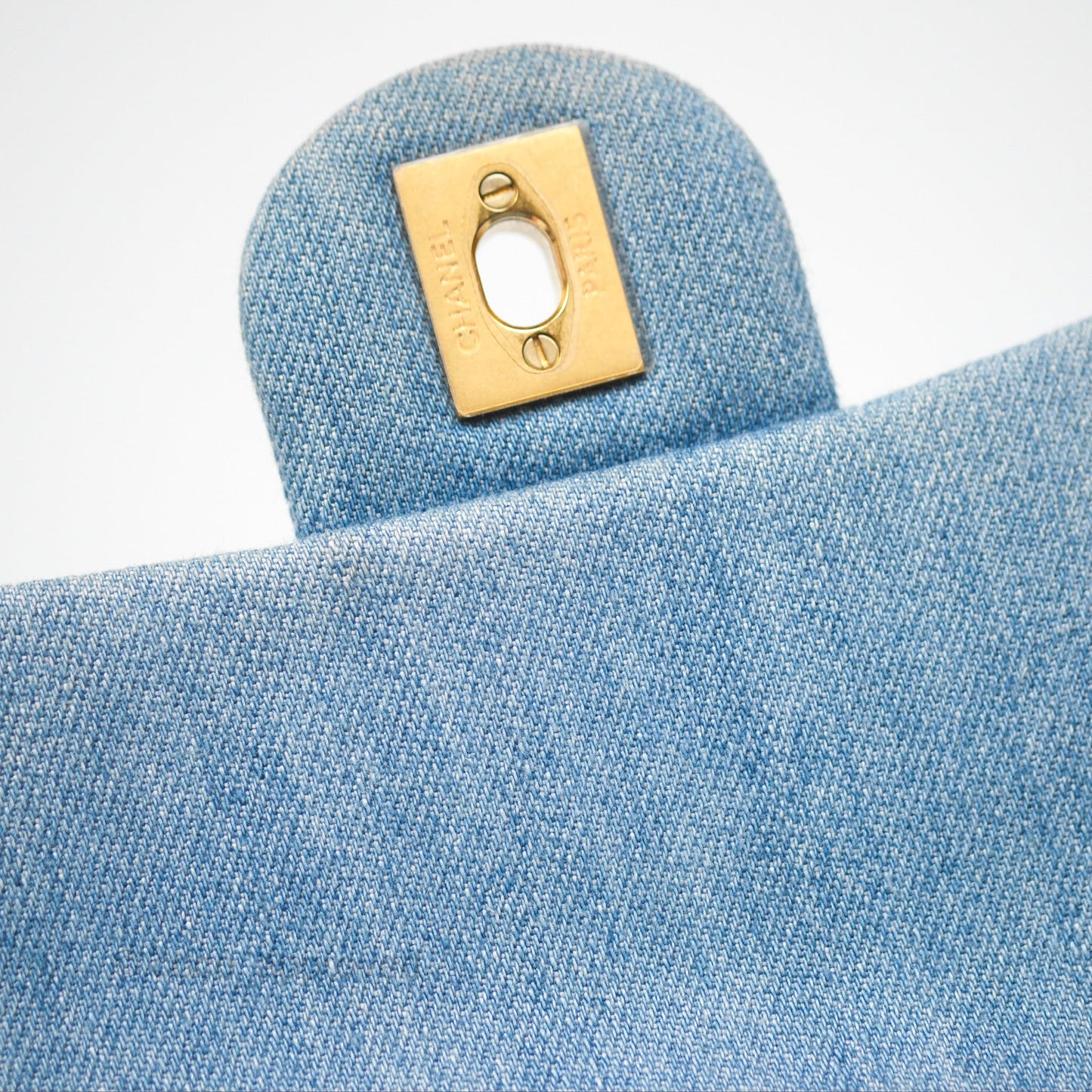 Chanel Mini Square Pearl Crush Quilted Denim Aged Gold Hardware