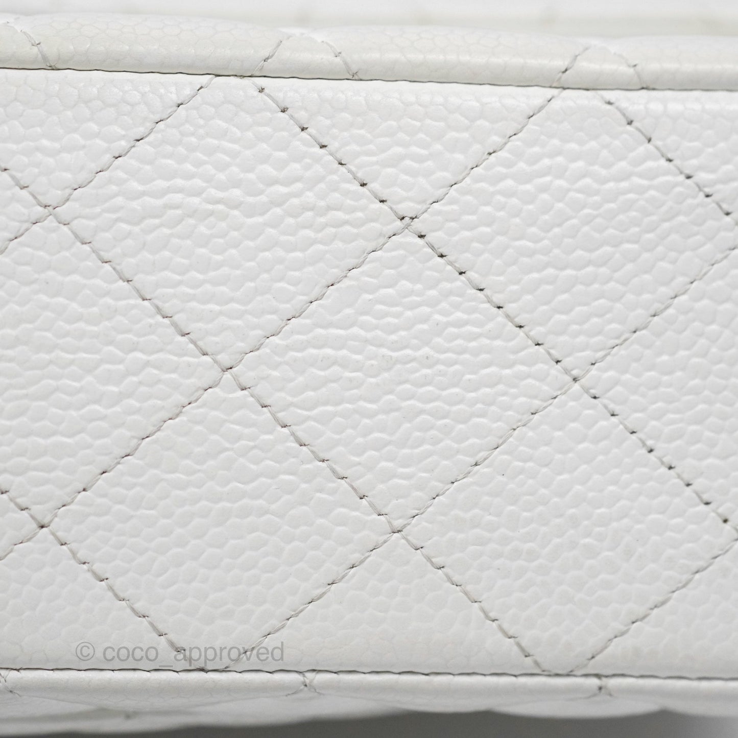 Chanel Classic M/L Medium Flap Quilted White Caviar Silver Hardware