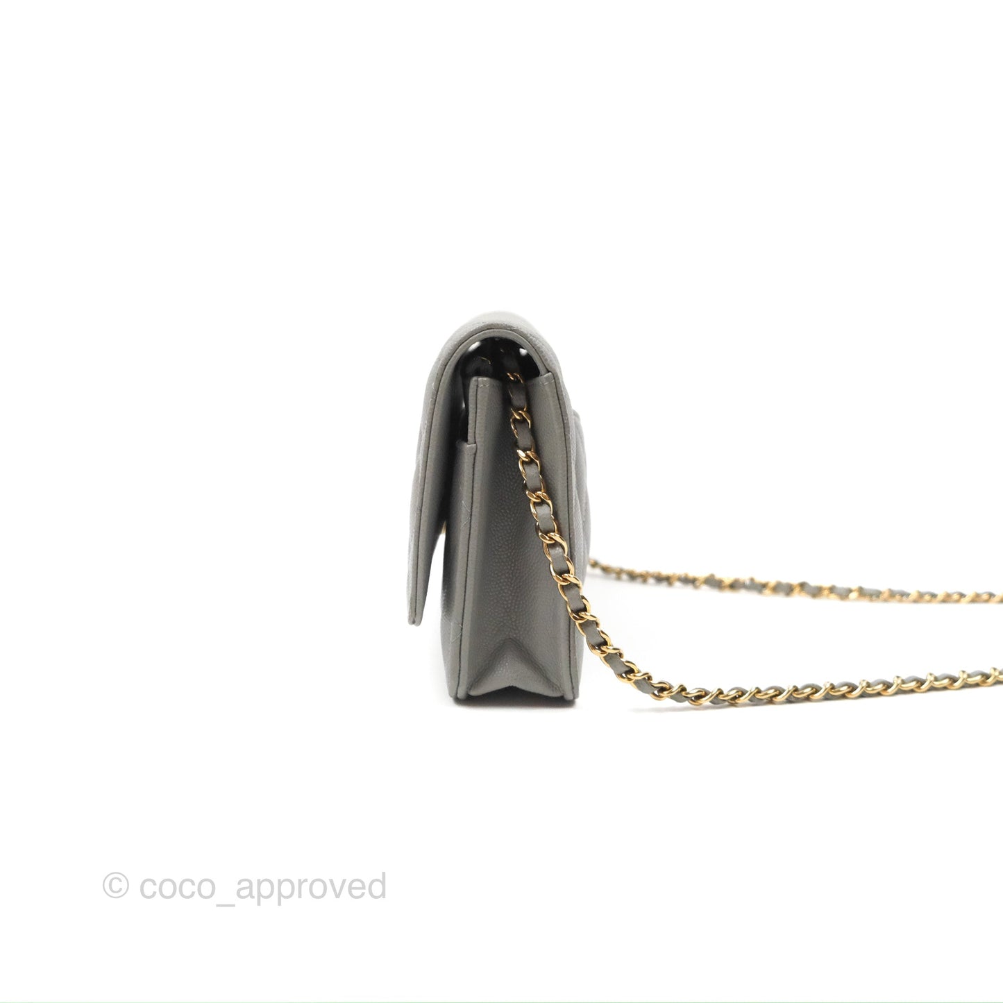 Chanel Classic Wallet on Chain WOC Quilted Grey Caviar Gold Hardware