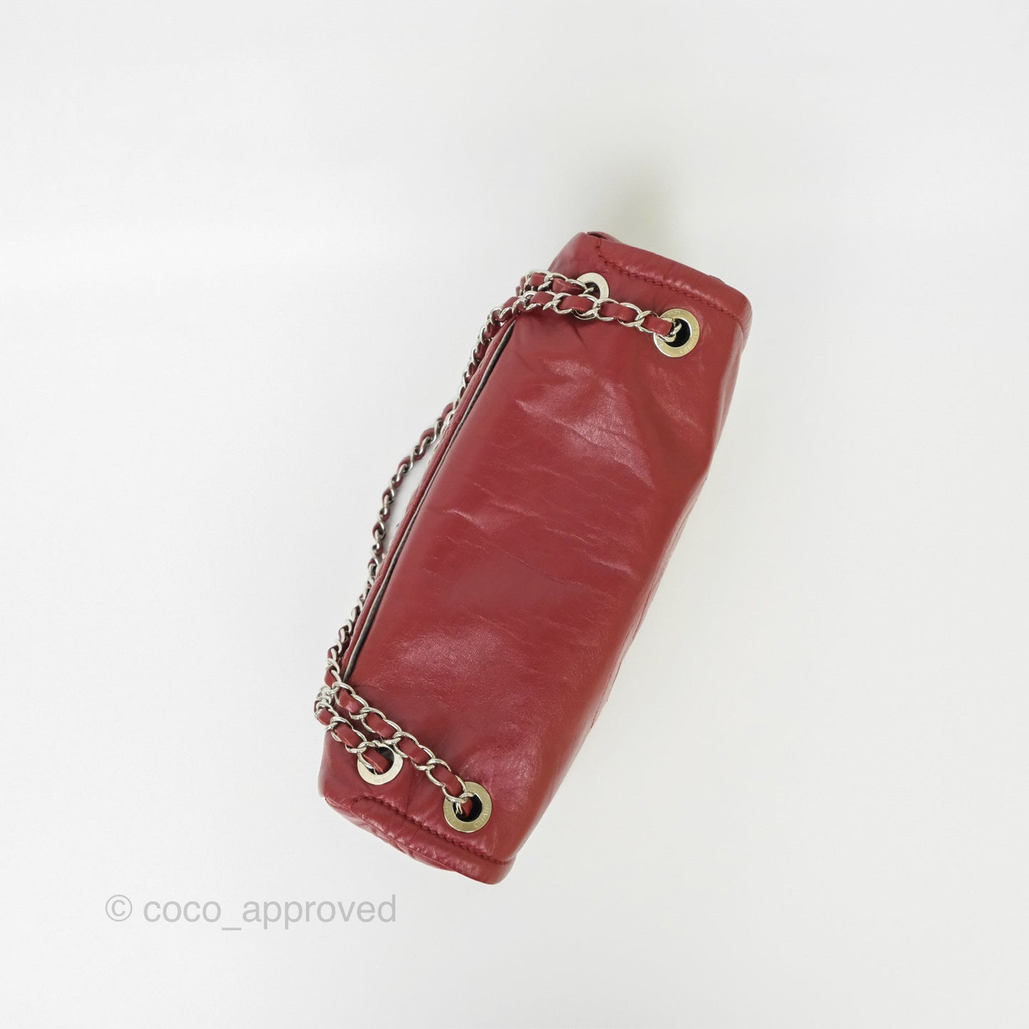 Chanel CC Flap Shoulder Bag Dark Red Crumpled Leather Silver Hardware