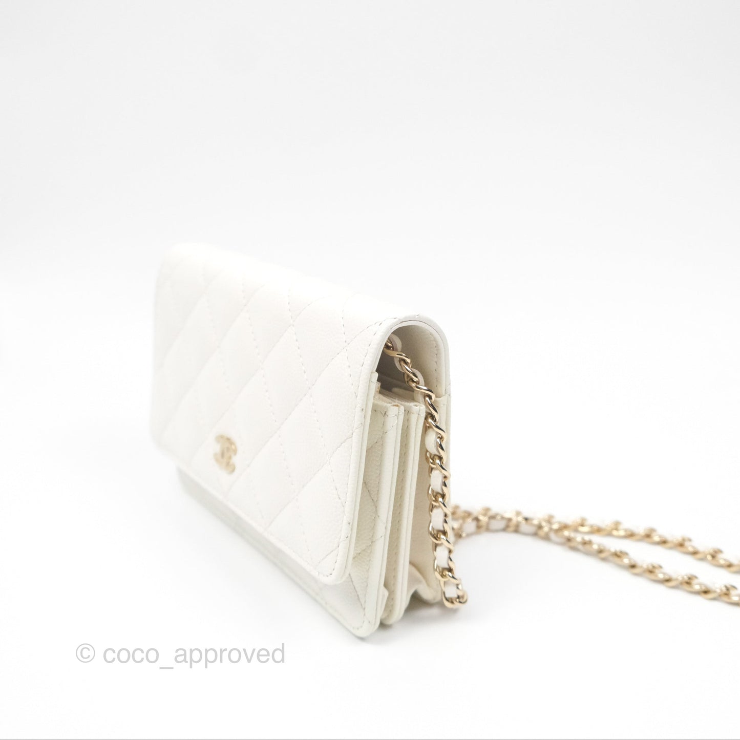 Chanel Quilted Mini Wallet on Chain WOC Ivory Caviar Gold Hardware