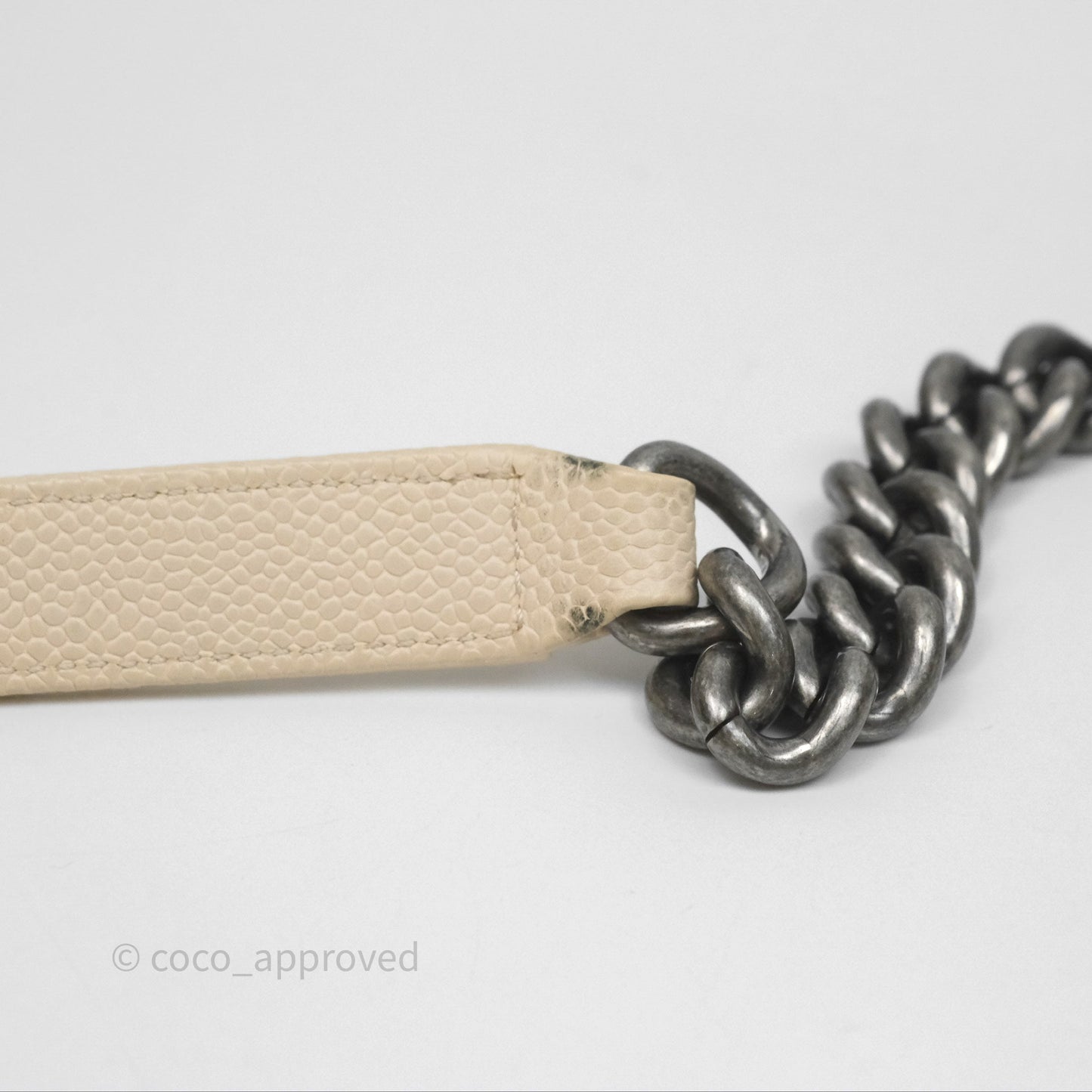 Chanel Medium Boy Chevron Beige Caviar Ruthenium Hardware