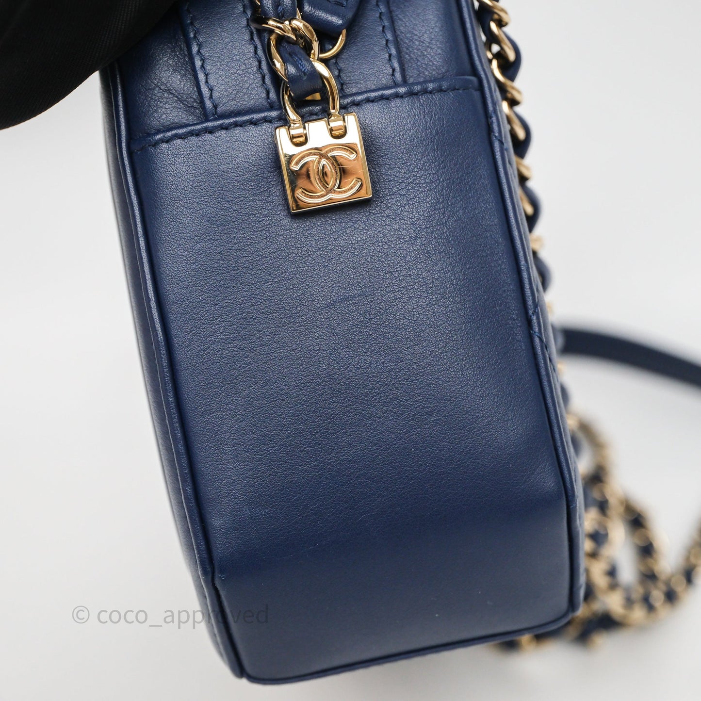 Chanel CC Octagon Camera Case Lambskin Navy Gold Hardware
