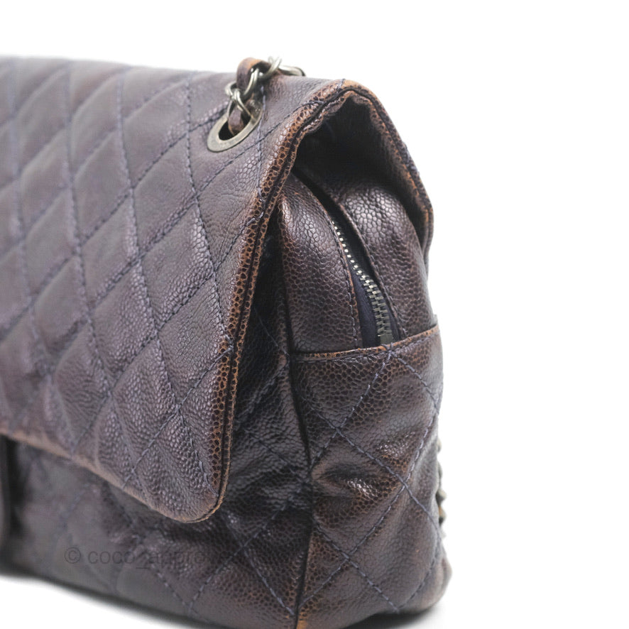 Chanel Jumbo Easy Flap Bag Caviar Dark Purple Ruthenium Hardware