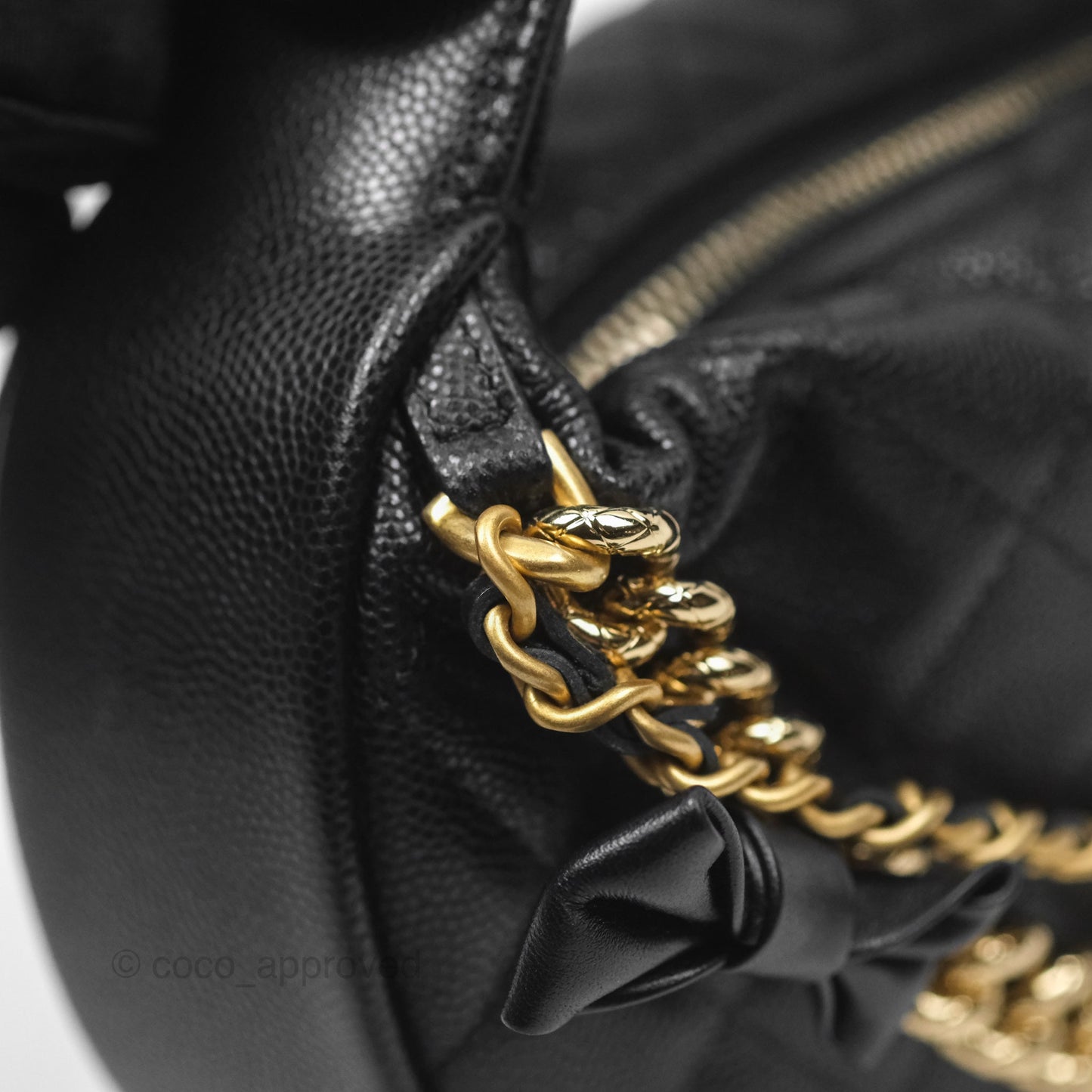 Chanel Bow Hobo Pouch Black Caviar Gold Hardware 24S