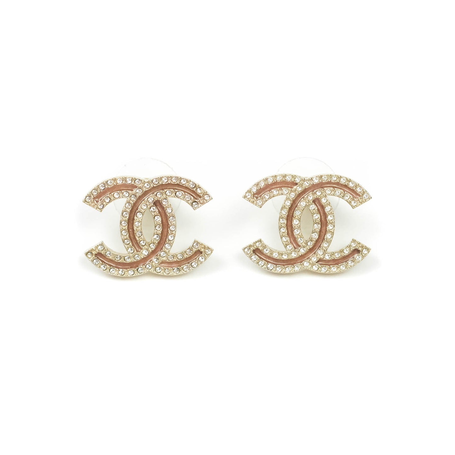 Chanel CC Rhinestone Earrings Matte Gold Tone 21S