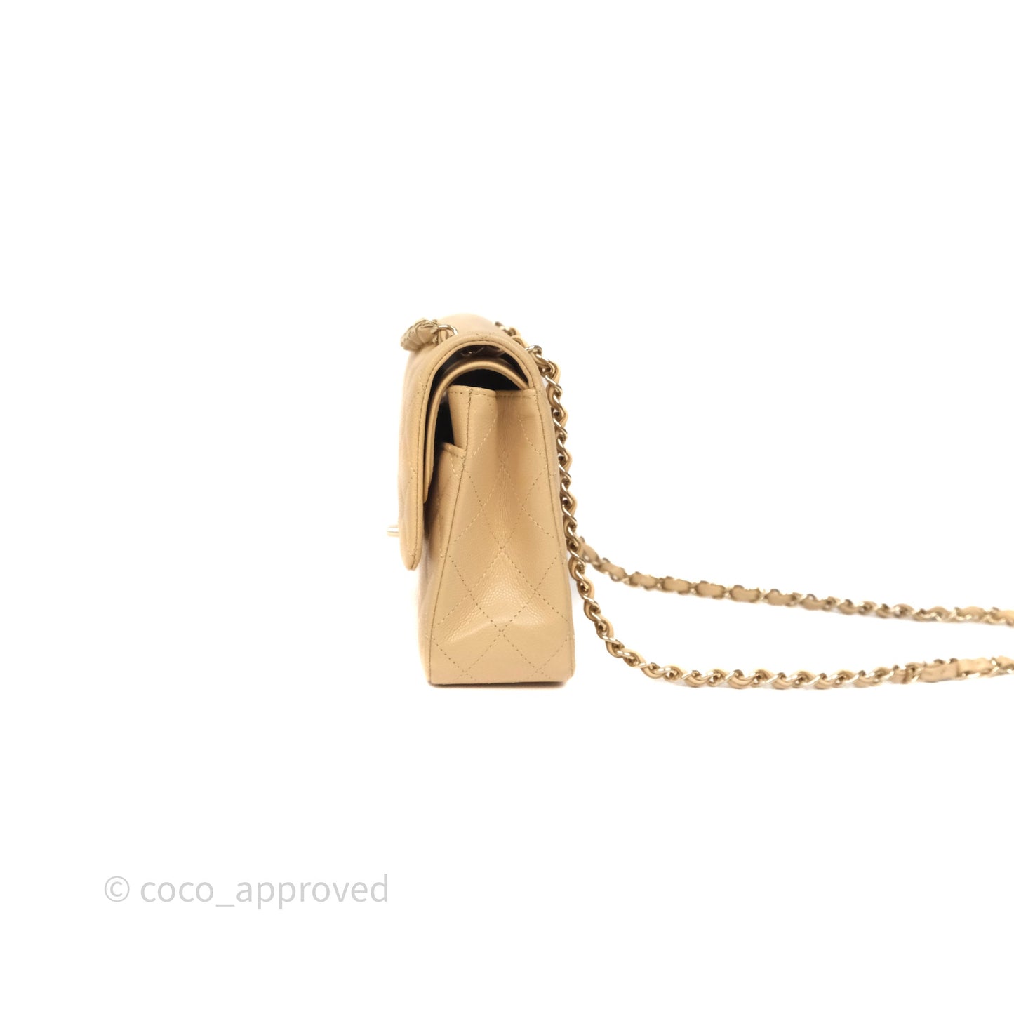 Chanel Classic M/L Medium Flap Quilted Beige Caviar Gold Hardware