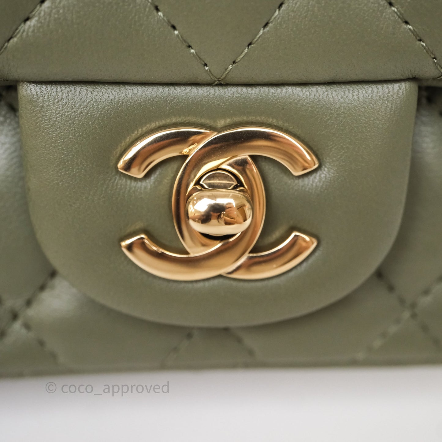 Chanel Quilted Mini Square Olive Green Lambskin Gold Hardware