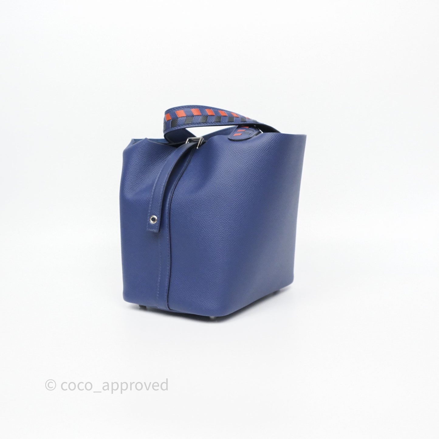 Hermès Tressage De Cuir Picotin Lock 18 Bleu Encre/Brique/Black Epsom