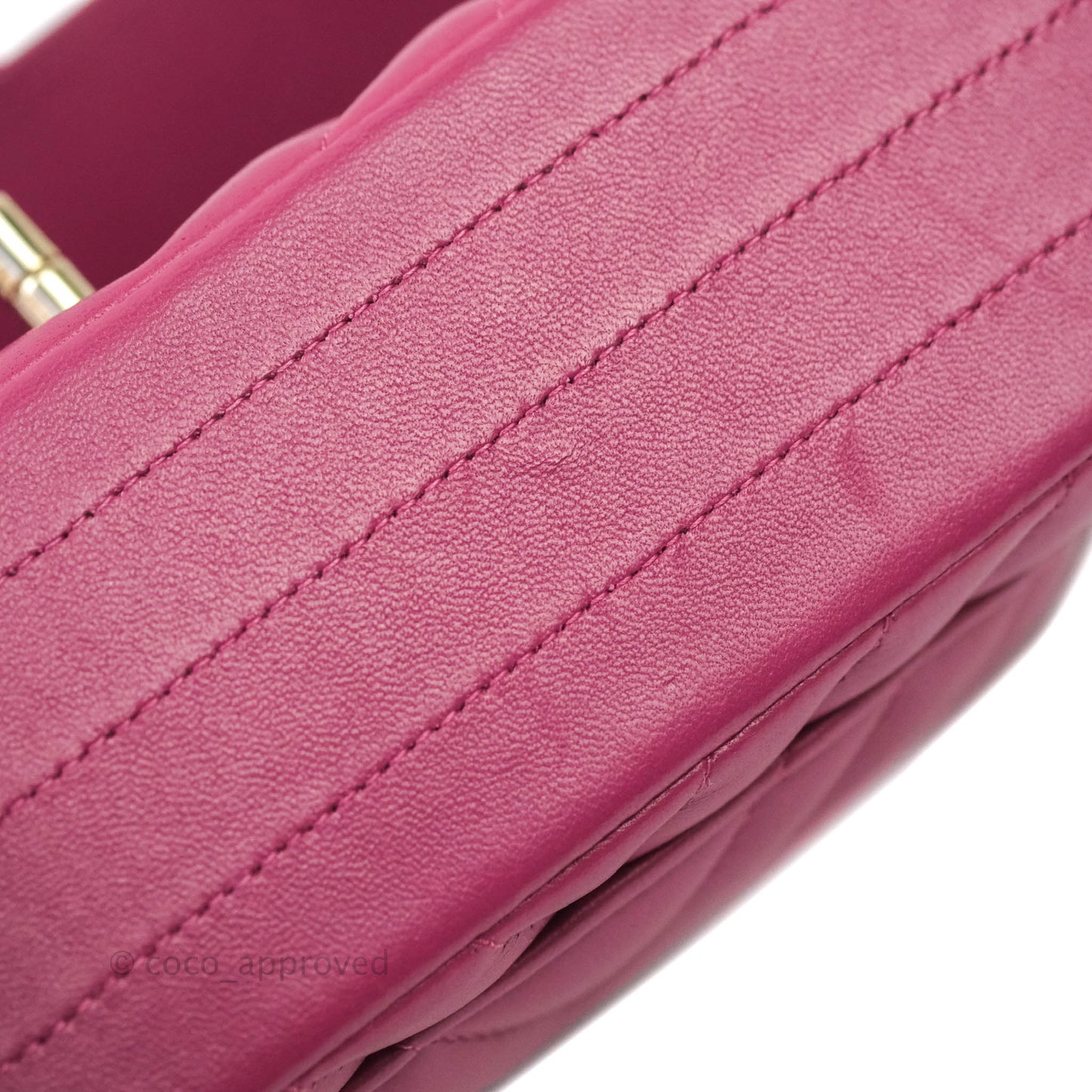Chanel Chevron Mini Rectangular Lambskin Flap Bag Dark Pink Gold Hardware