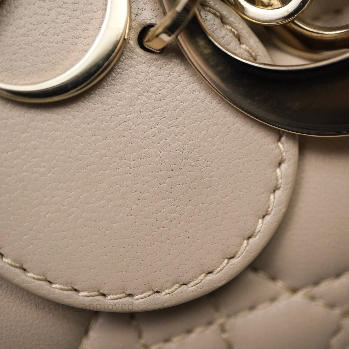 Christian Dior Small Lady D-Joy Powder Beige Cannage Lambskin Gold Hardware