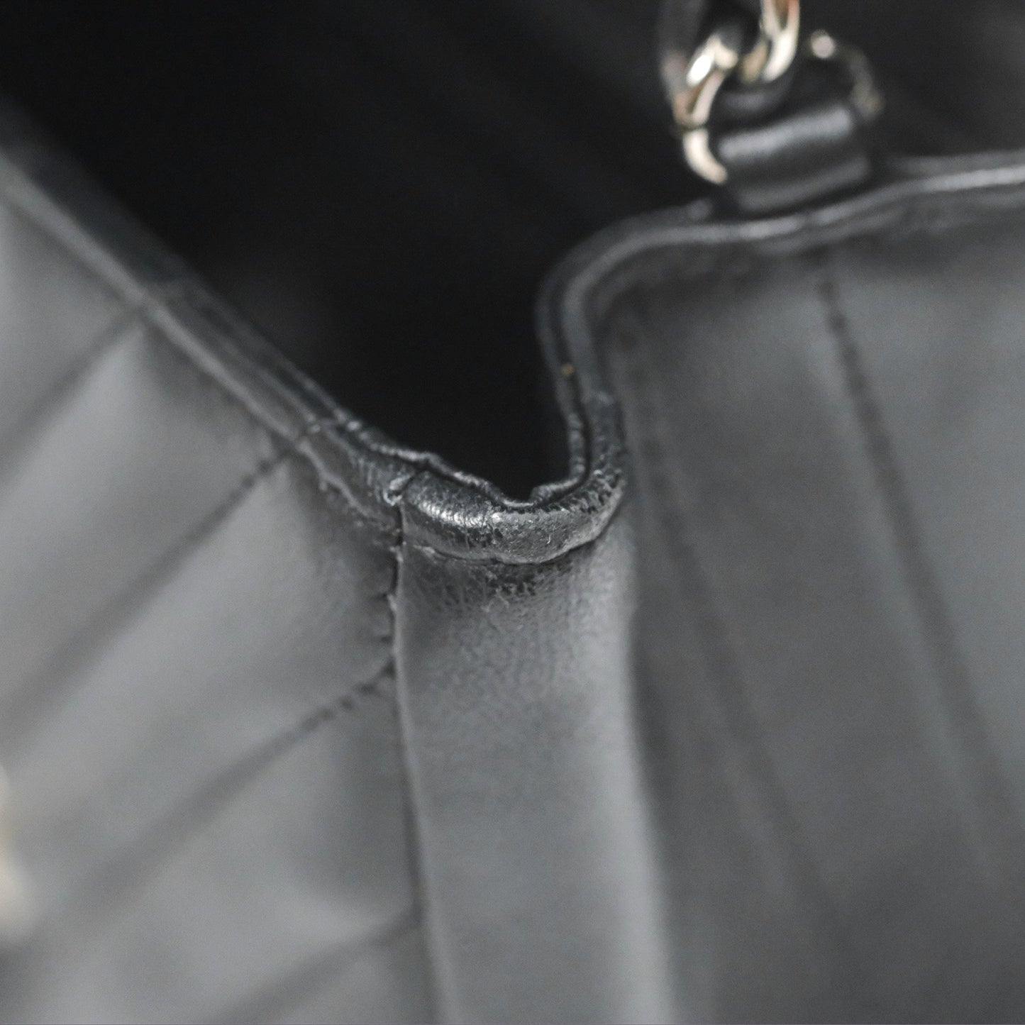 Chanel Mini Square Black Chevron Lambskin Silver Hardware