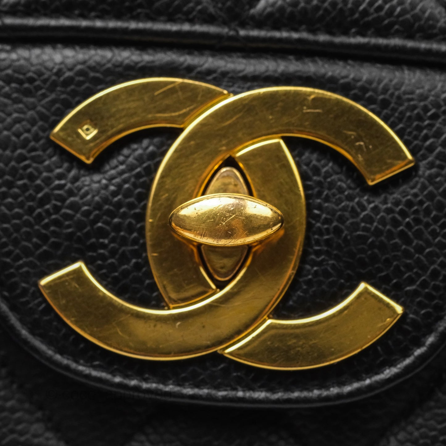 Chanel Vintage Jumbo Single Flap Black Caviar 24K Gold Hardware