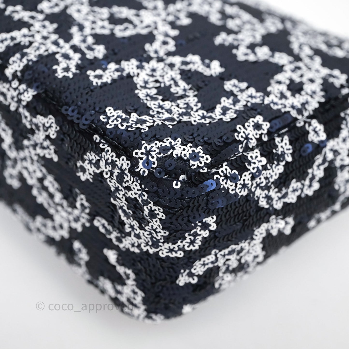 Chanel Medium CC Sequins Flap Bag White/ Navy Silver Hardware 19P