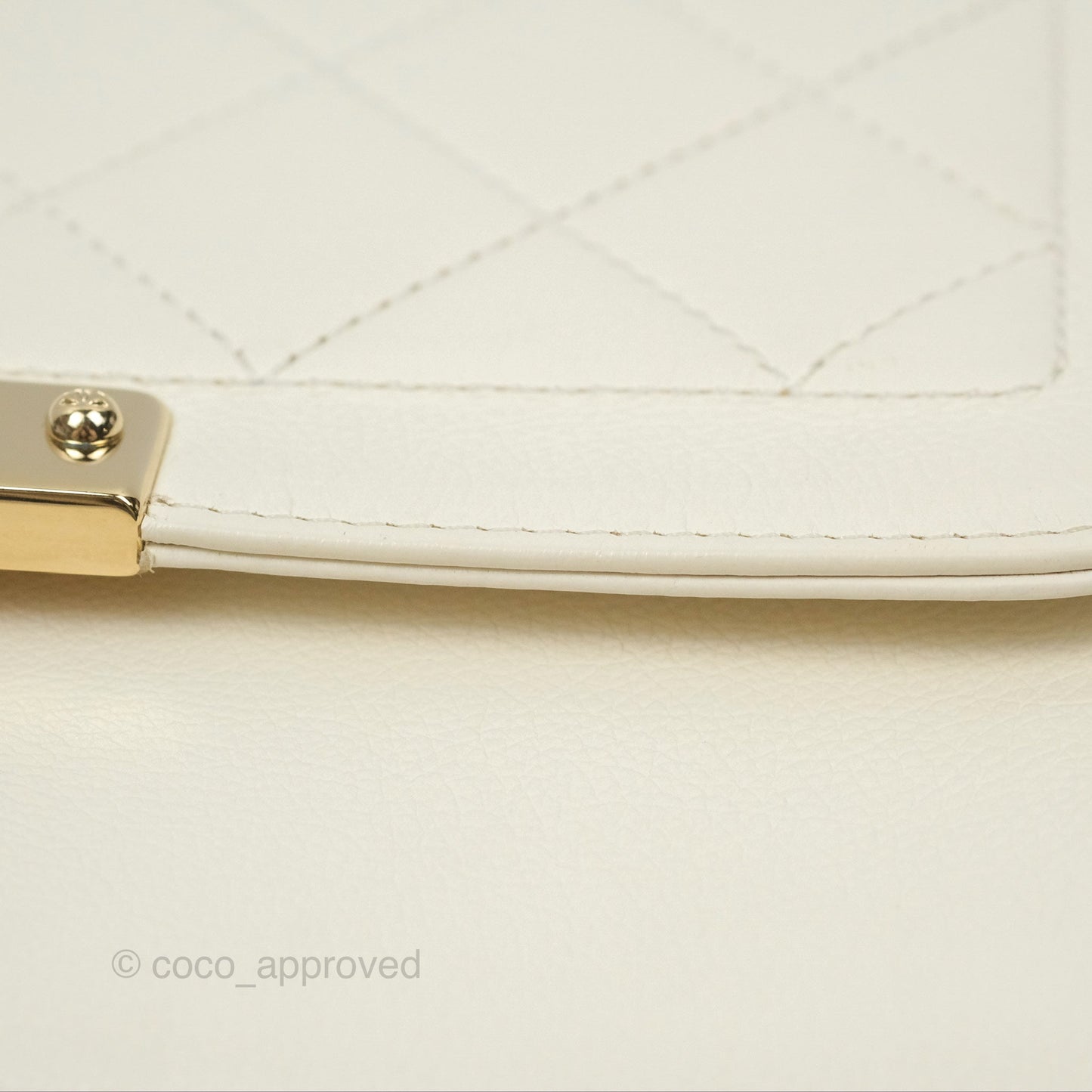Chanel Quilted Label Click Flap Bag White Grained Calfskin Gold Hardware