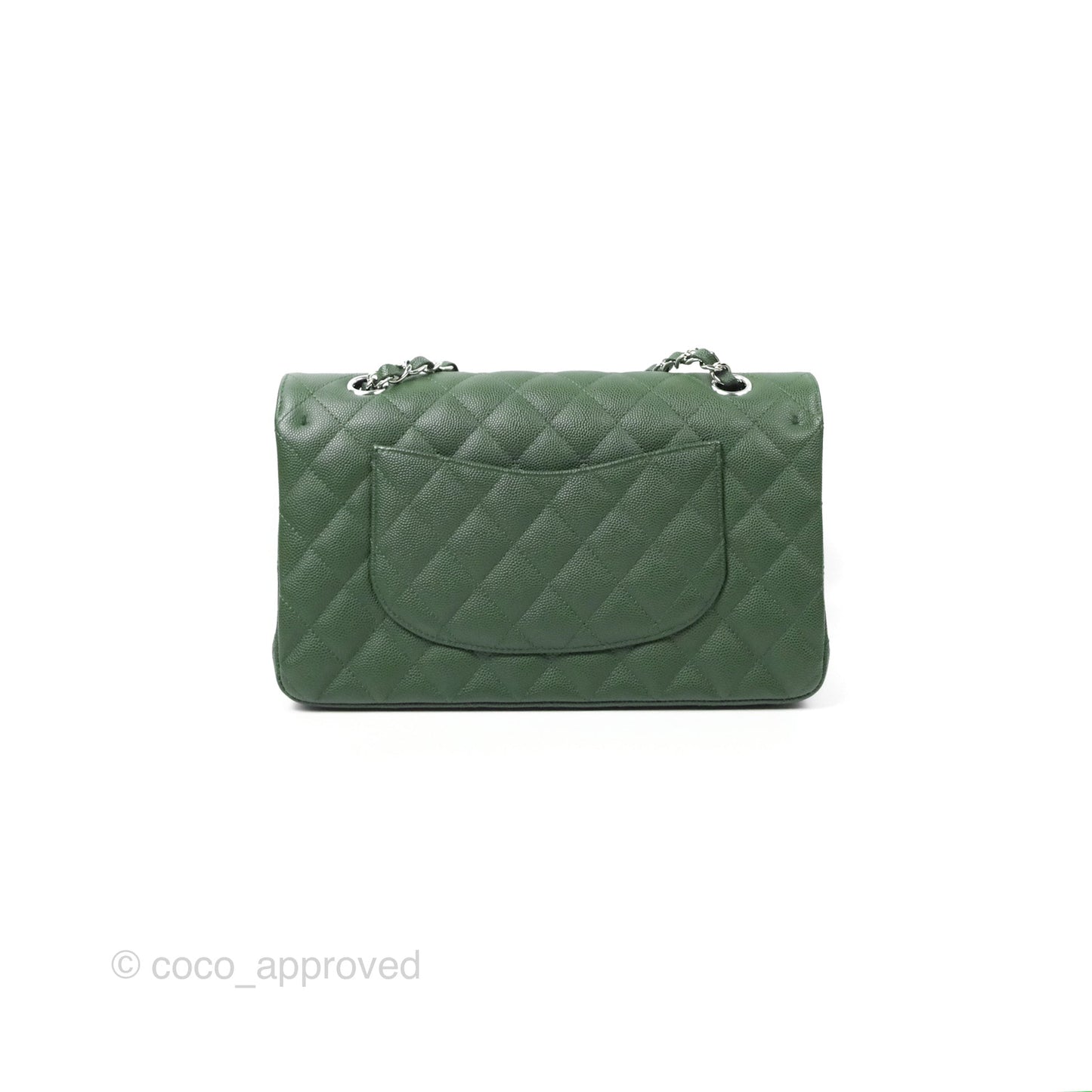 Chanel Classic M/L Medium Flap Quilted Dark Green Caviar Silver Hardware