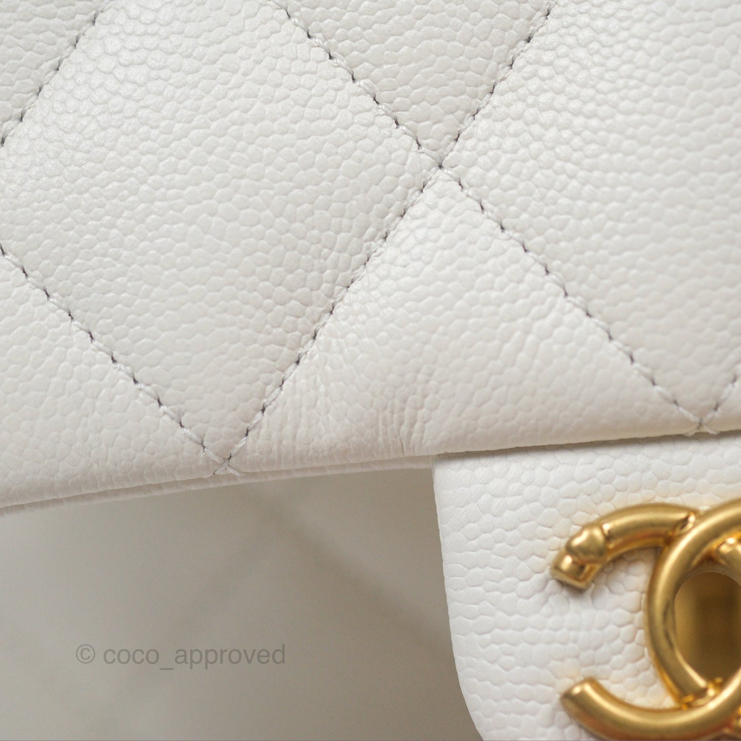 Chanel Mini Flap Bag Heart Adjustable Chain White Caviar Aged Gold Hardware