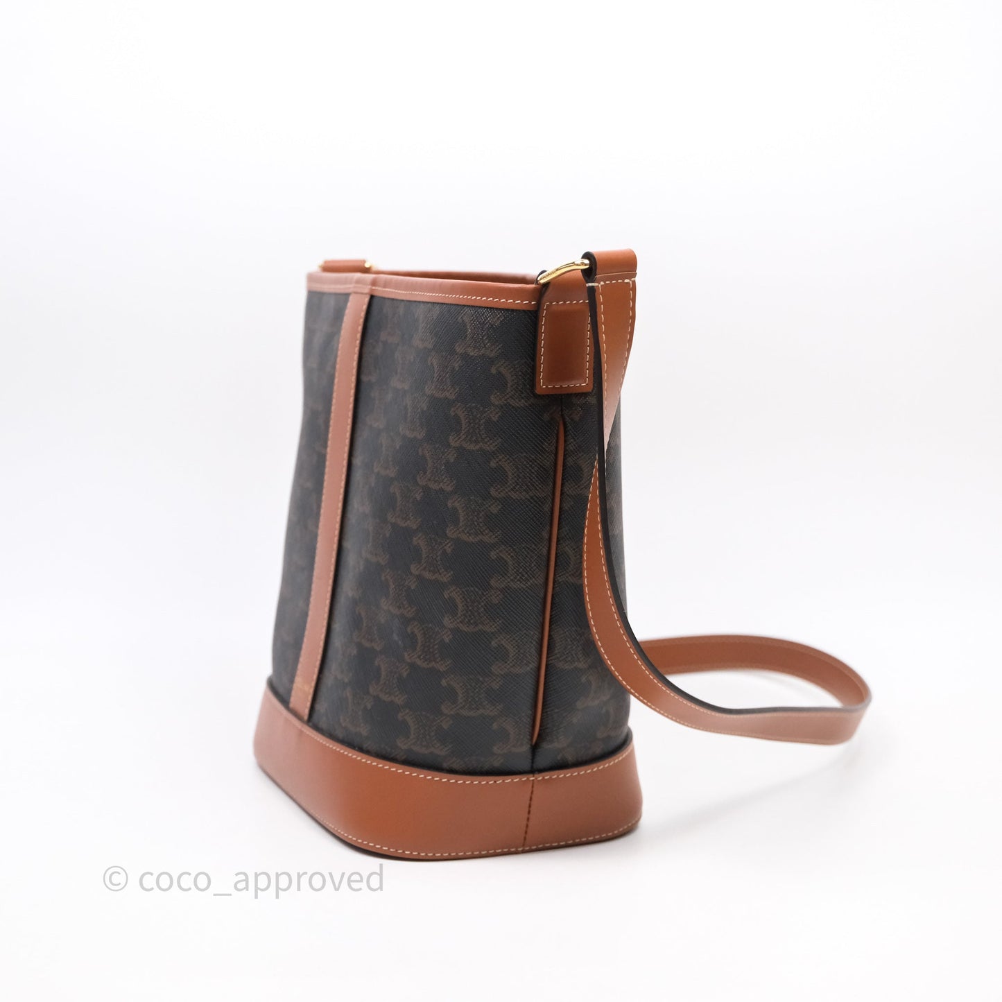 Celine Small Bucket Triomphe Canvas Tan Calfskin