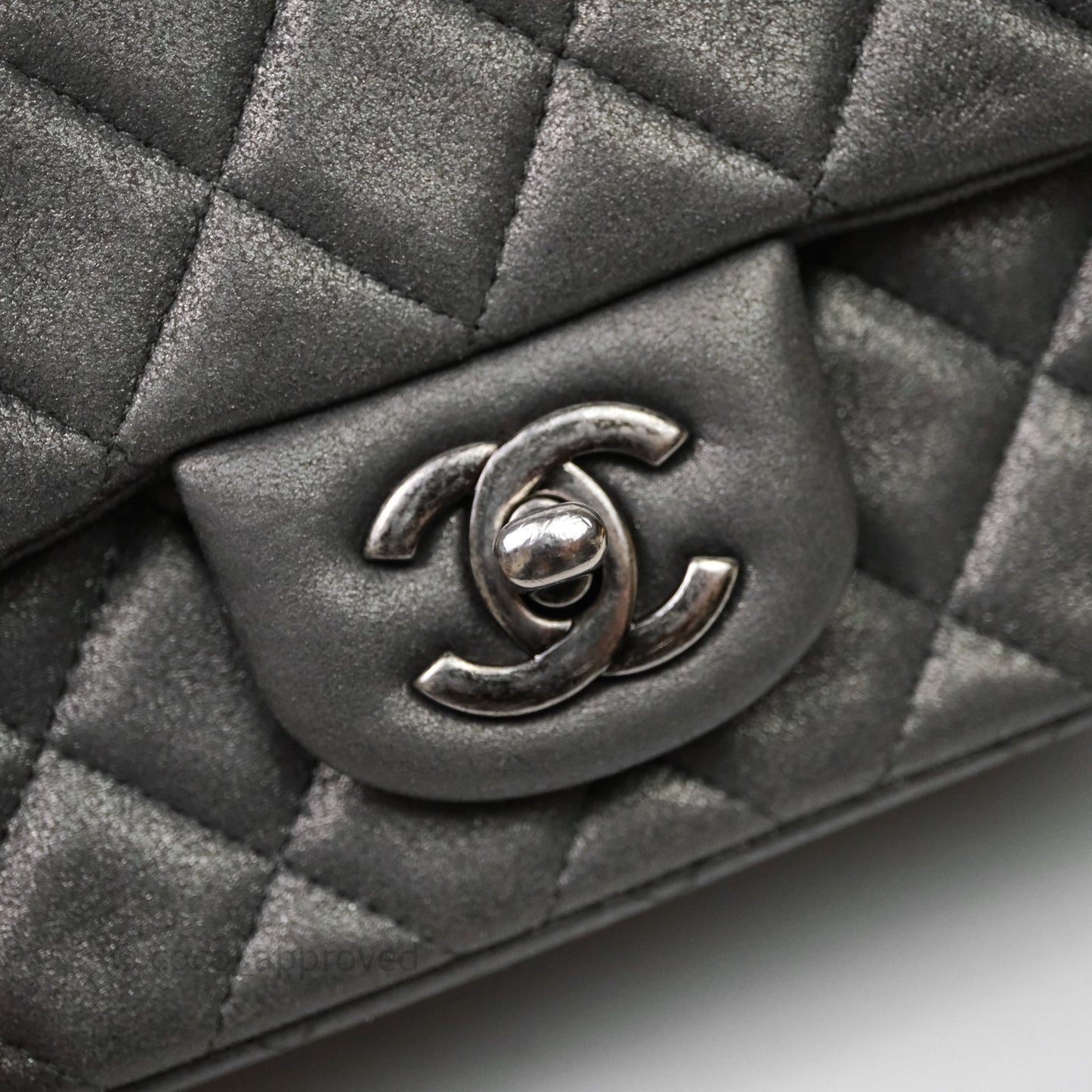 Chanel Mini Square Iridescent Grey Suede Gun Metal Hardware